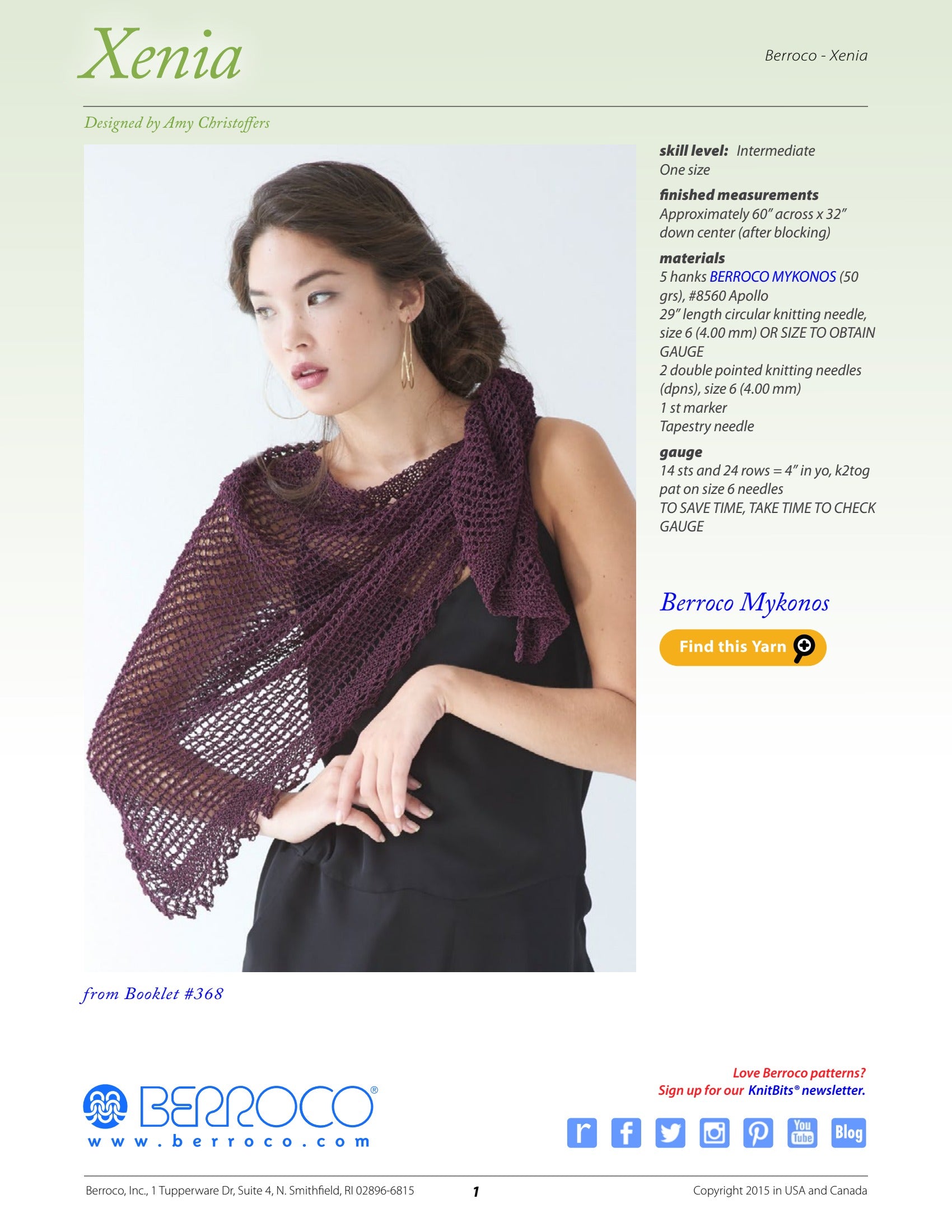 Berroco Xenia Wrap Knitting Pattern
