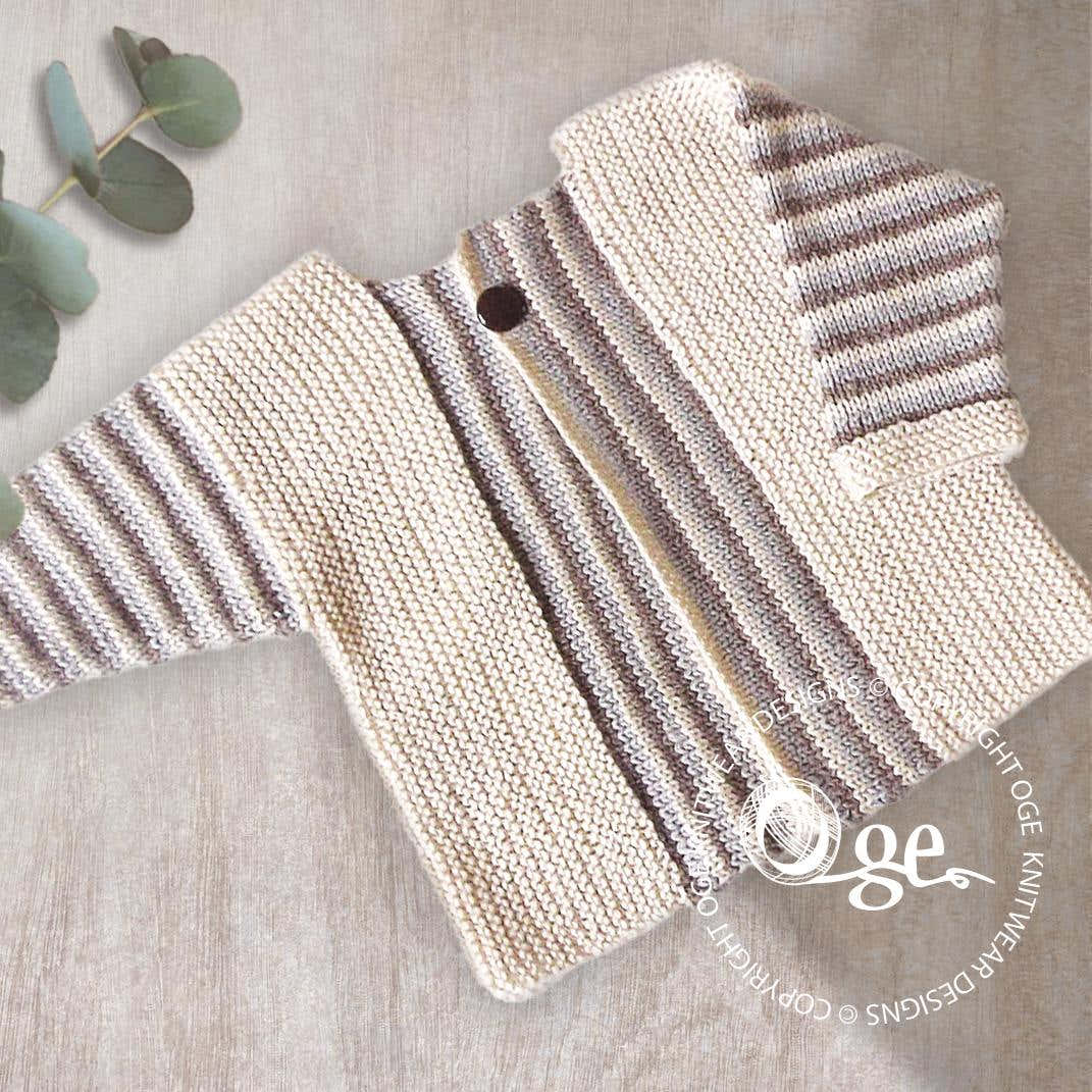 Baby sideways knit cardigan with stripe pattern - P066