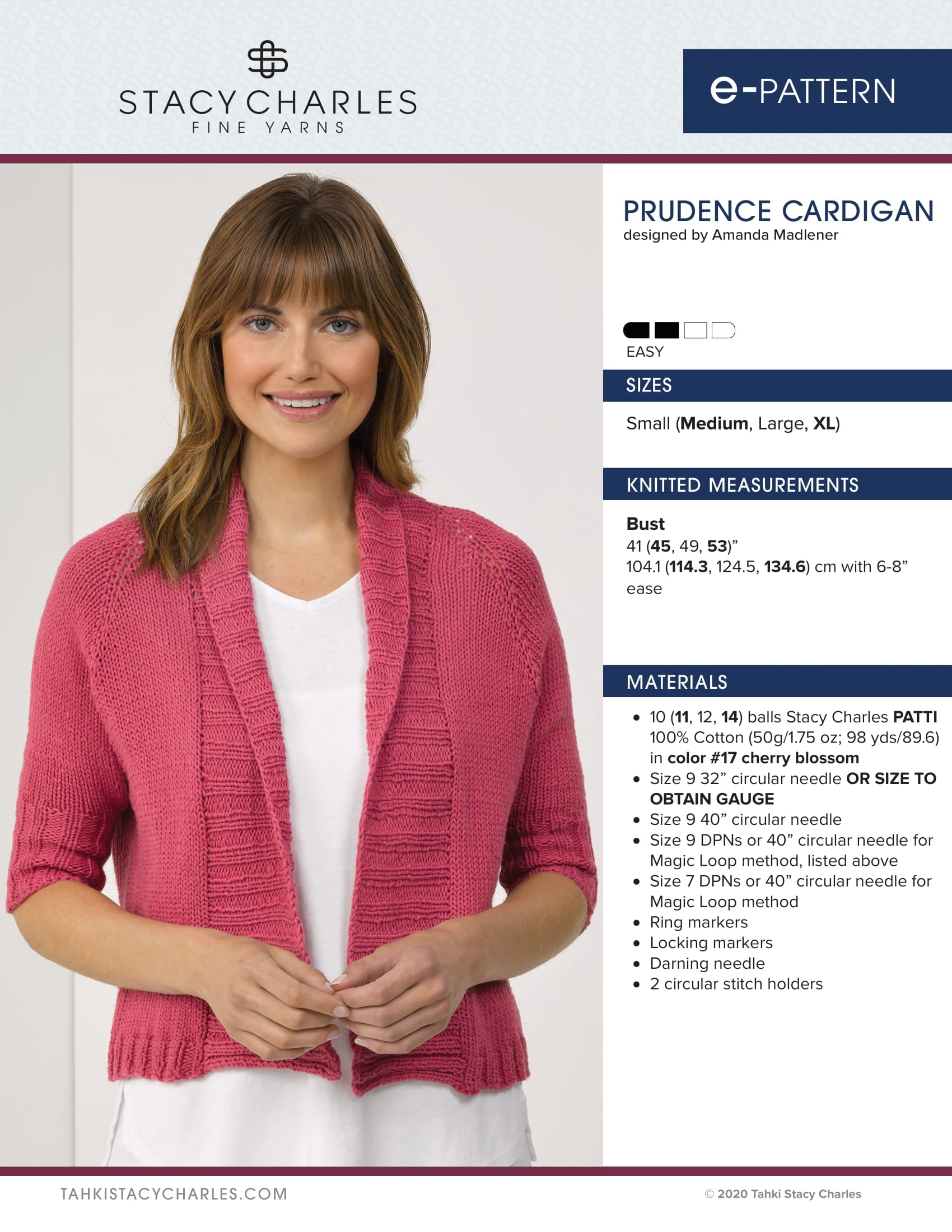 Stacy Charles Fine Yarns Prudence Cardigan Knitting Pattern