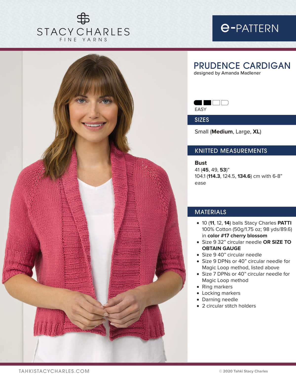 Stacy Charles Fine Yarns Prudence Cardigan Knitting Pattern