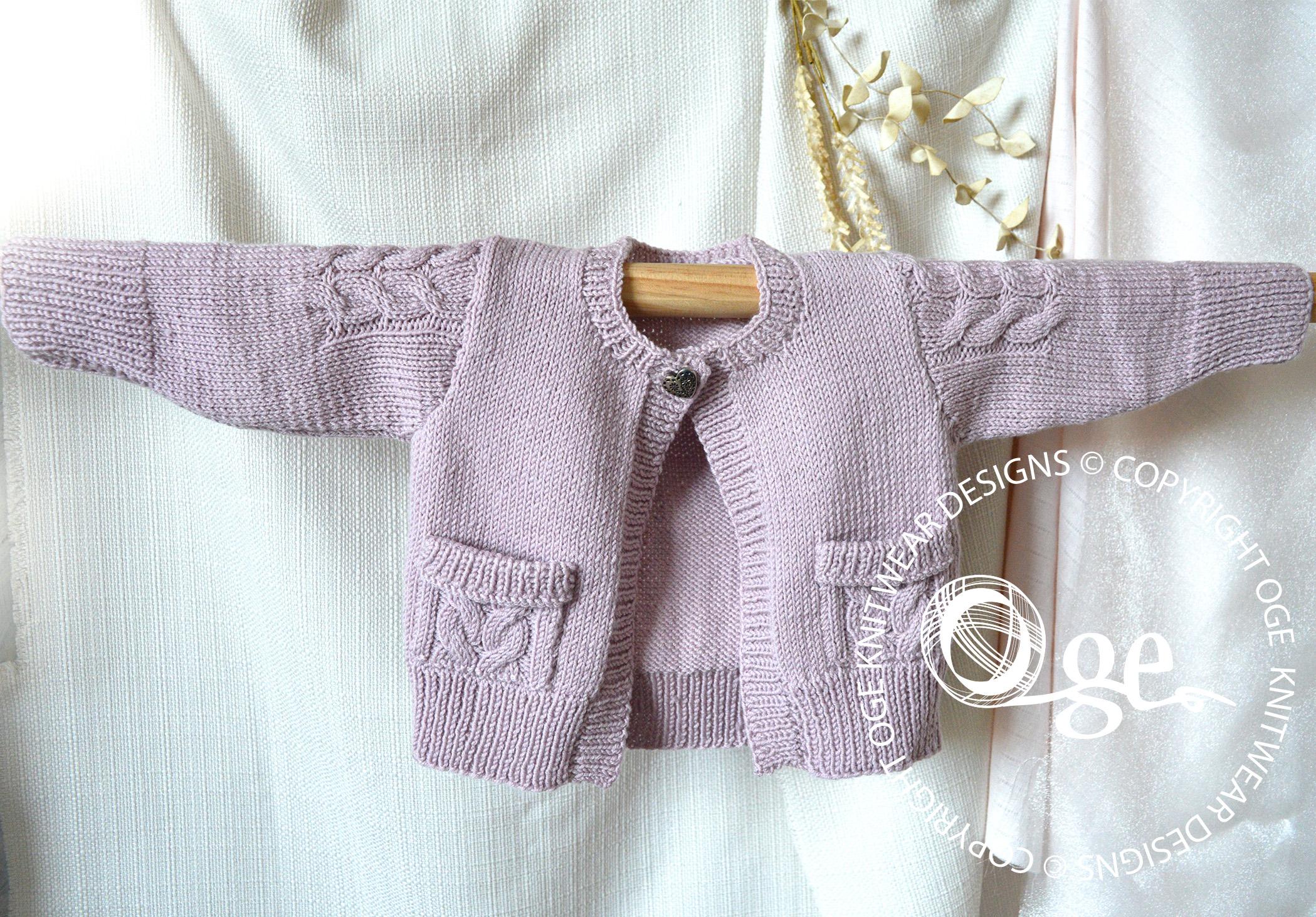 Child’s Cardigan with cable detail on sleeves and pockets - P065