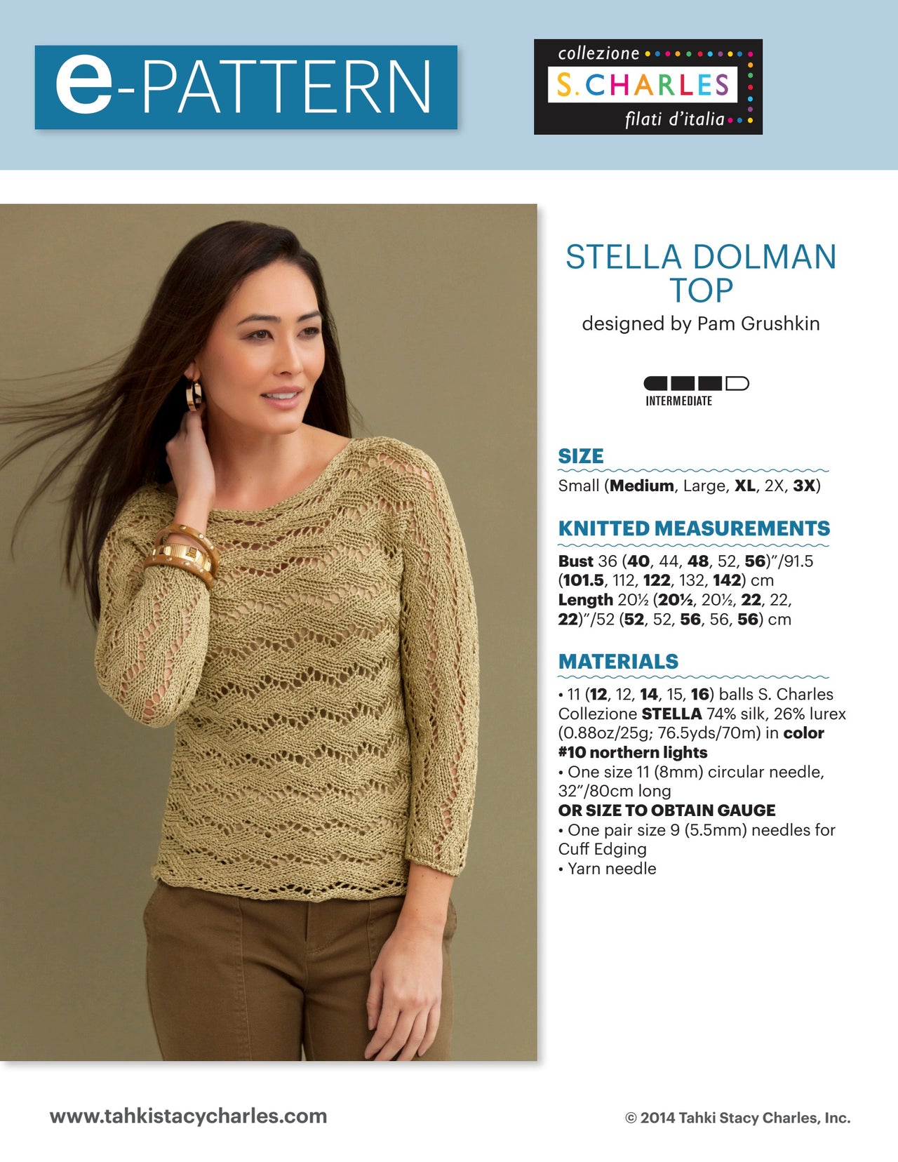 Stacy Charles Fine Yarns Stella Dolman Top Knitting Pattern