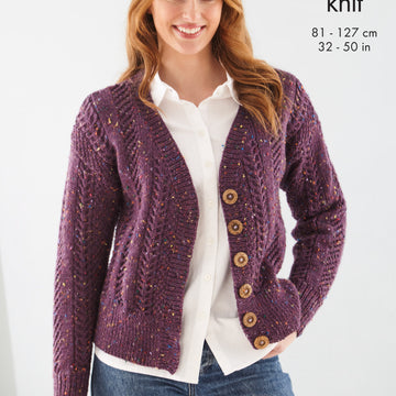 Cardigan and Slipover in King Cole Merino Blend DK - 6338 - Leaflet
