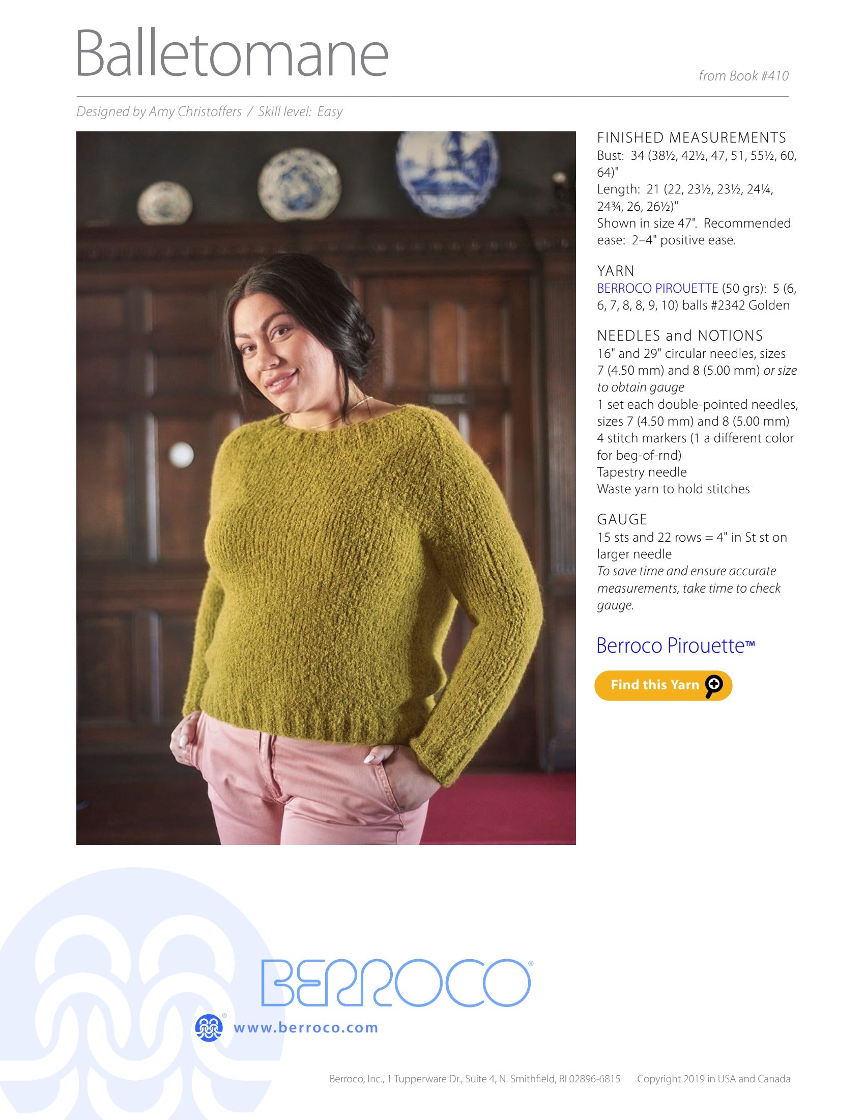 Berroco Balletomane Jumper Knitting Pattern