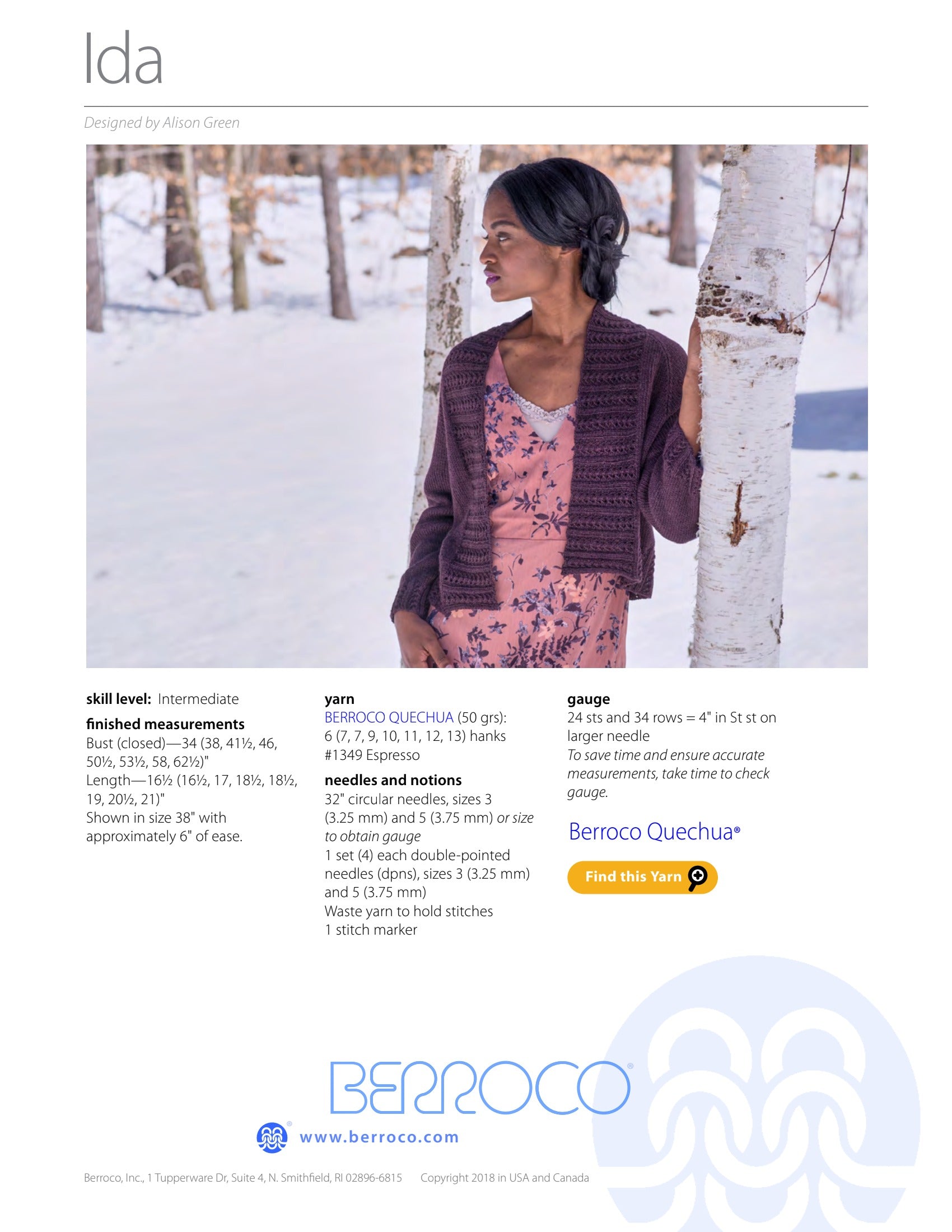 Berroco Ida Cardigan Knitting Pattern