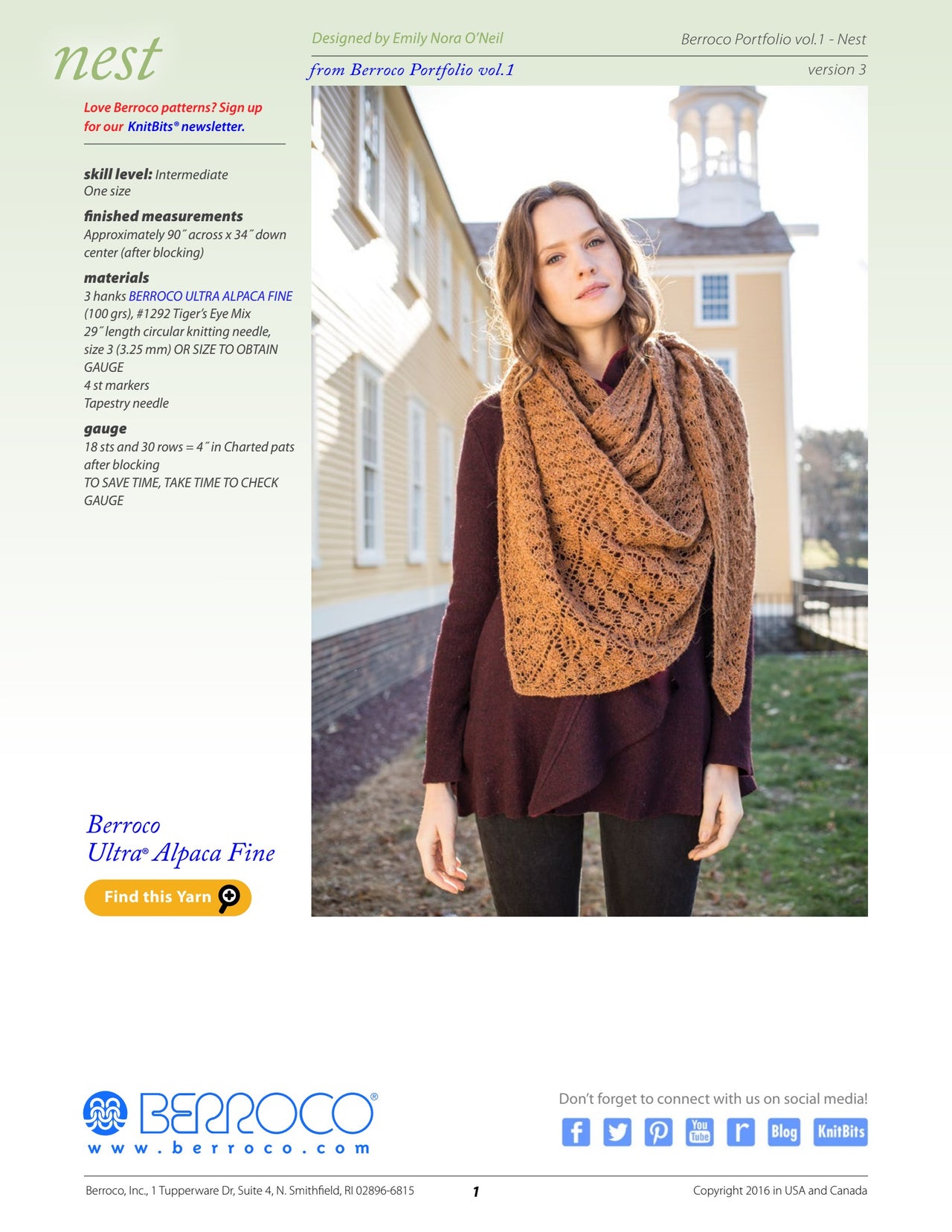 Berroco Nest- Portfolio Wrap Knitting Pattern
