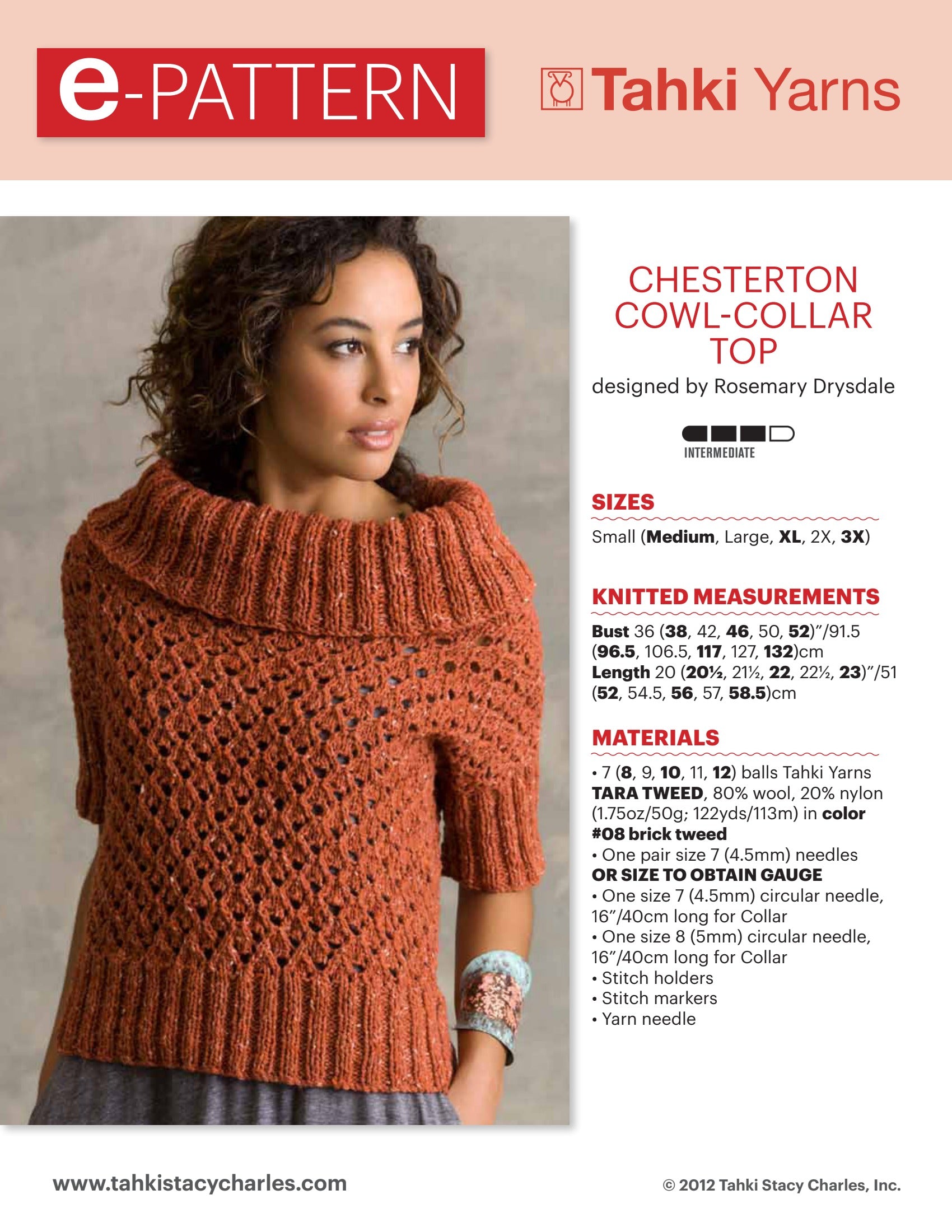 Tahki Yarns Chesterton Cowl-Top Knitting Pattern