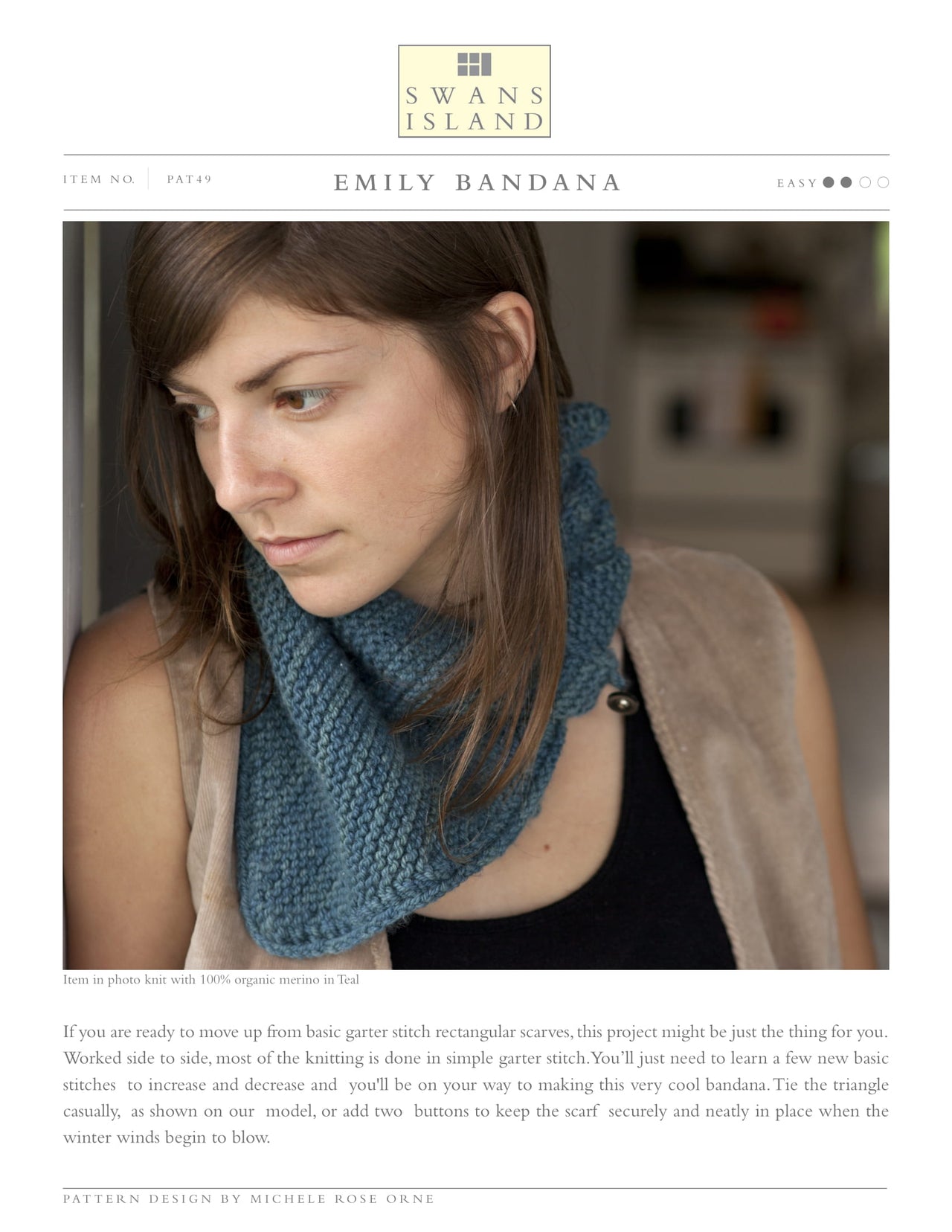 Swans Island Emily Bandana Scarf Knitting Pattern