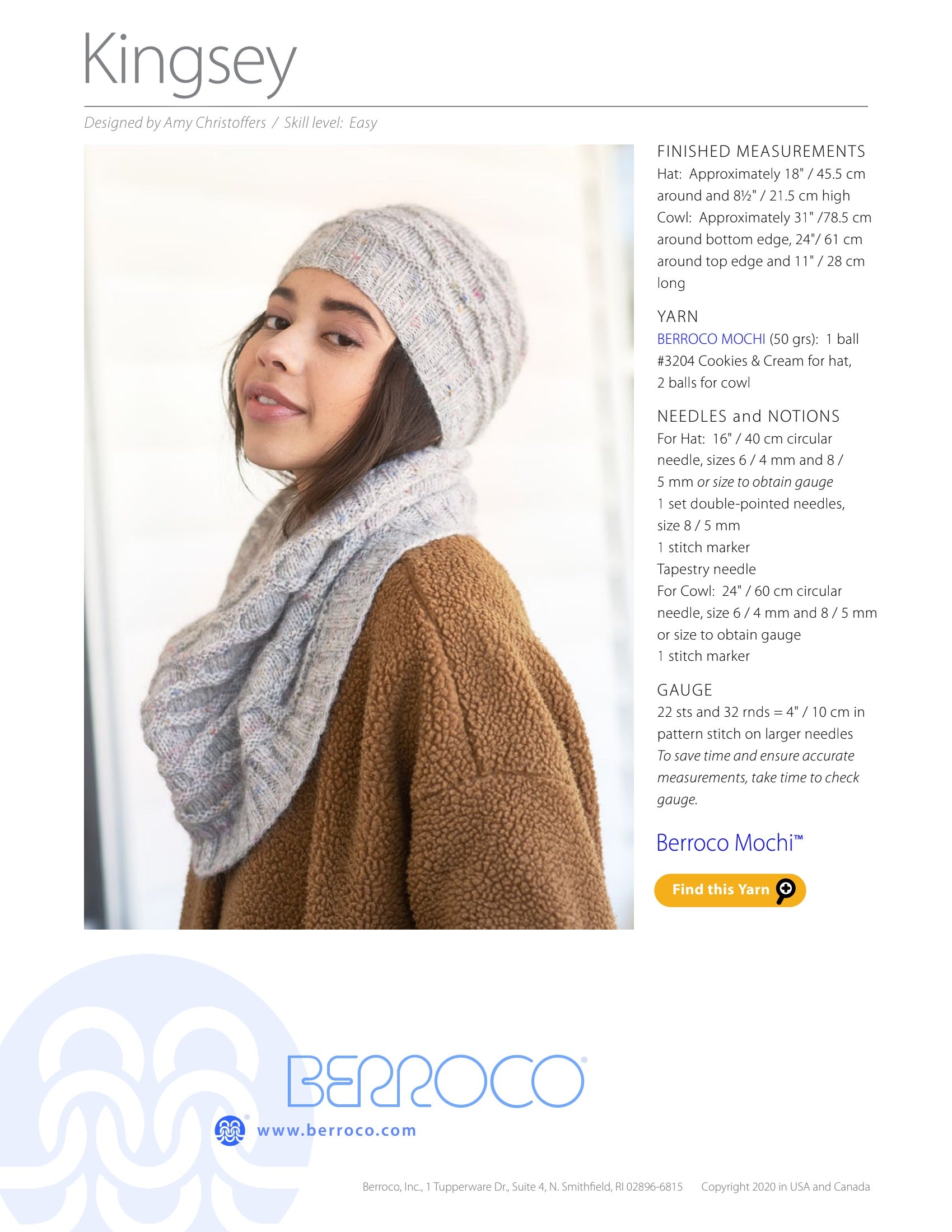 Berroco Kingsey Cowl Knitting Pattern