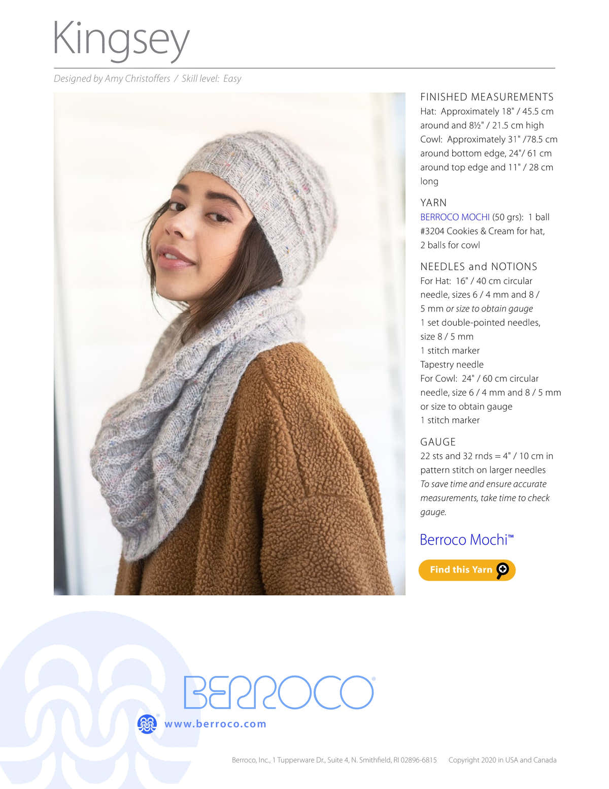 Berroco Kingsey Cowl Knitting Pattern