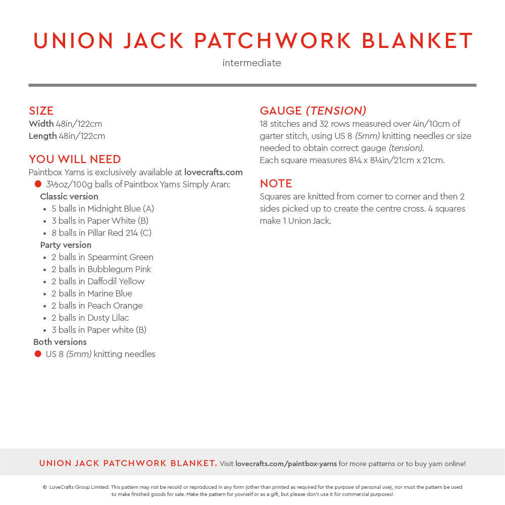 Paintbox Yarns Union Jack Patchwork Blanket Knitting Pattern