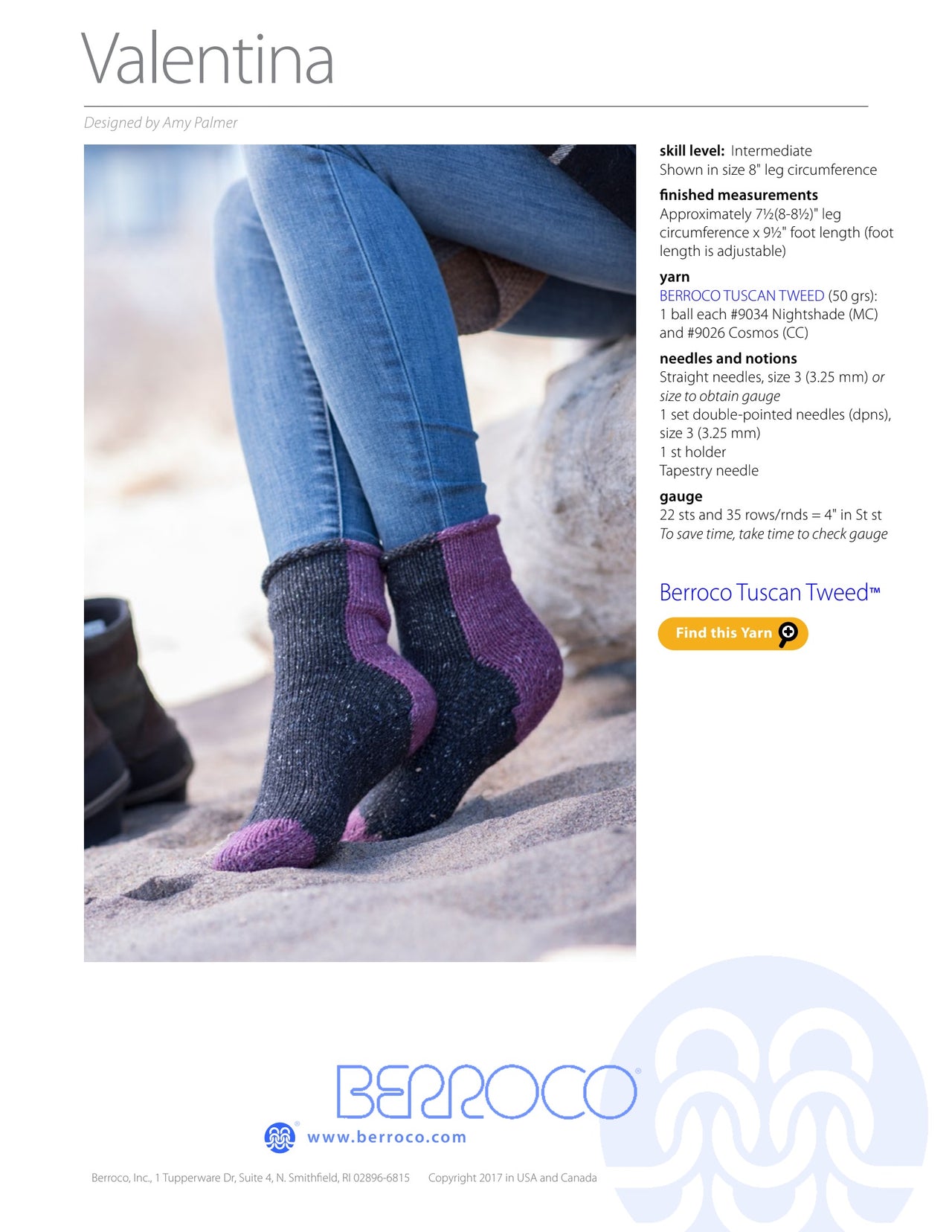 Berroco Valentina Socks Knitting Pattern