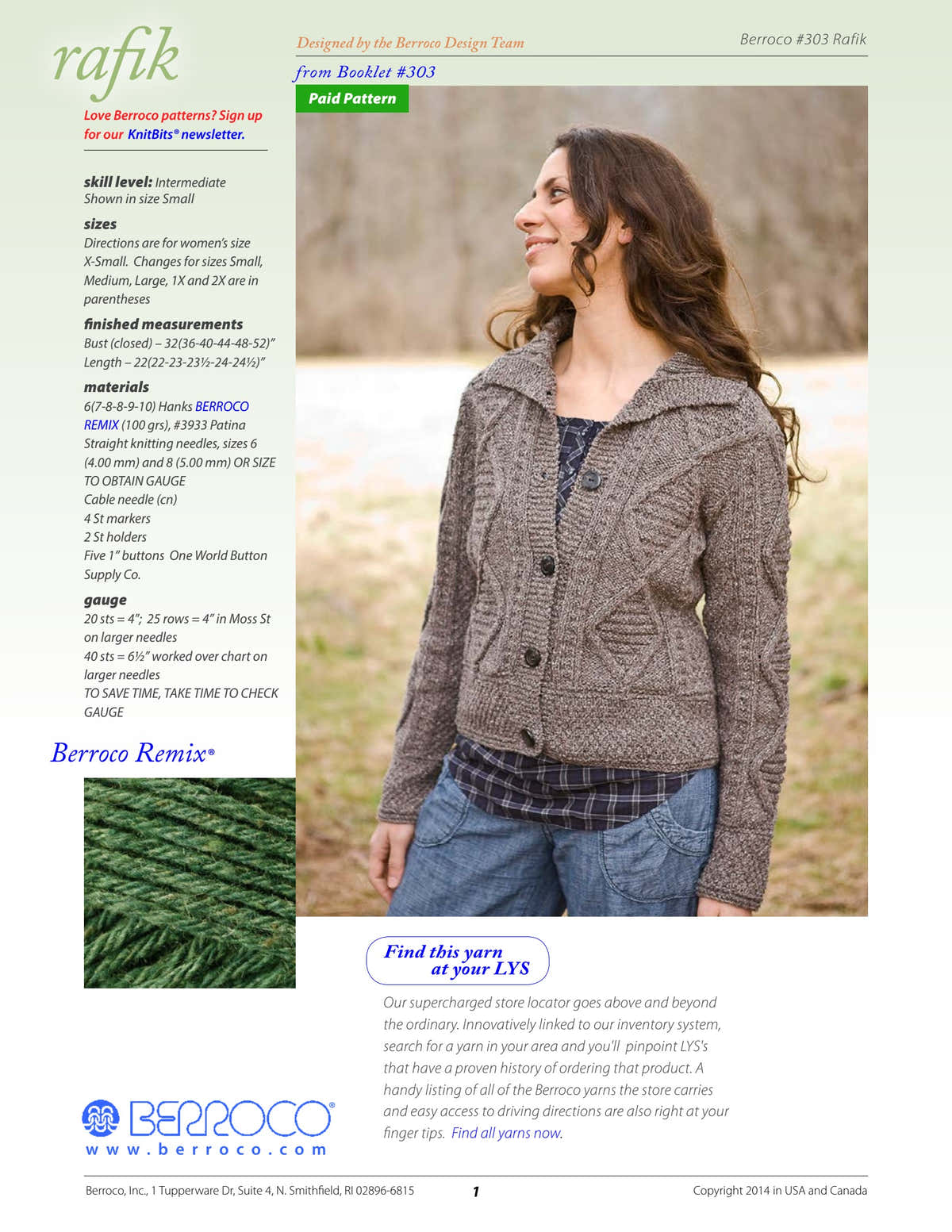Berroco Rafik Cardigan Knitting Pattern
