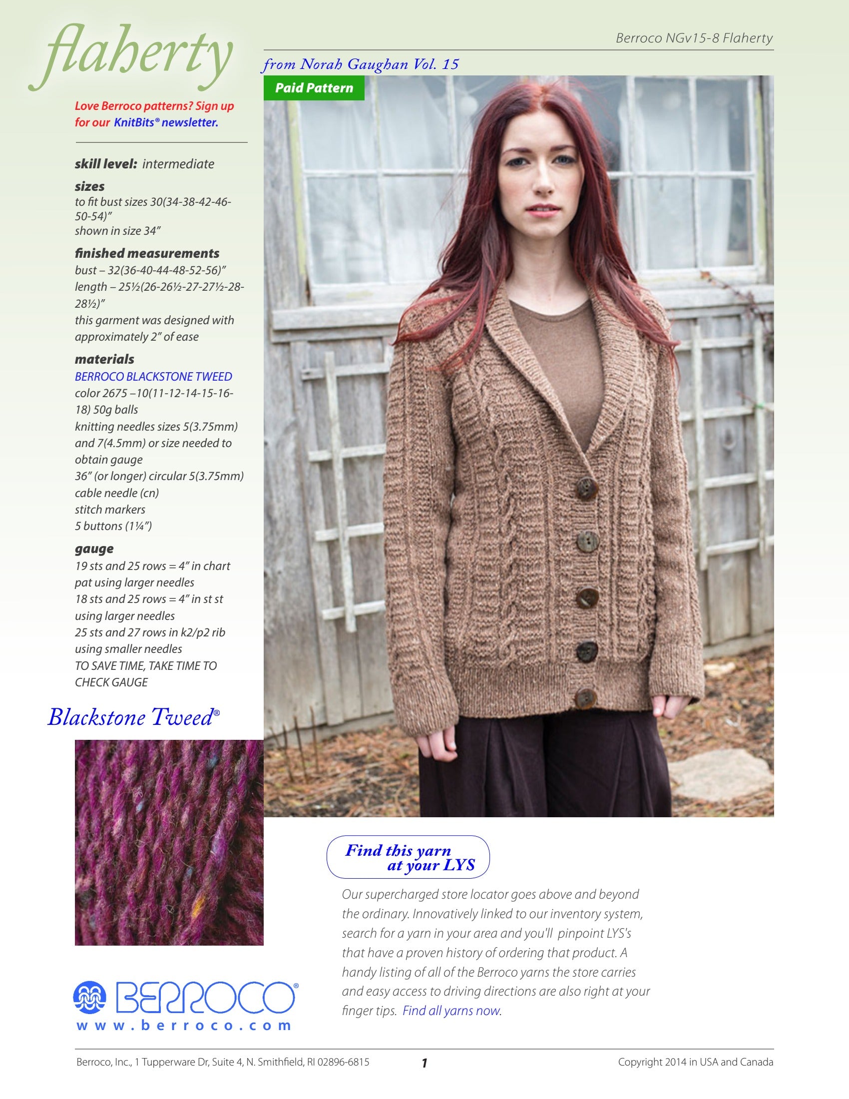 Berroco Flaherty Cardigan Knitting Pattern