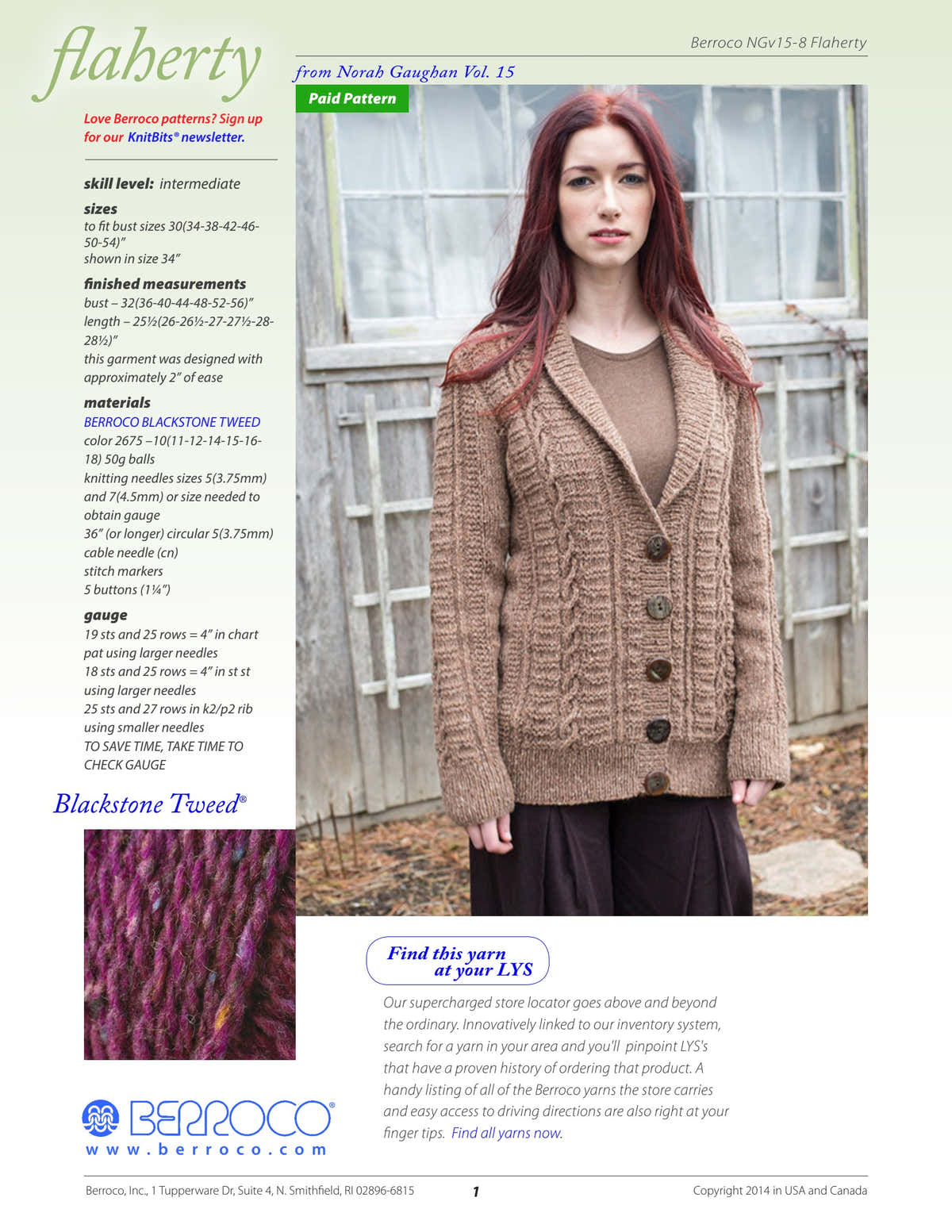 Berroco Flaherty Cardigan Knitting Pattern