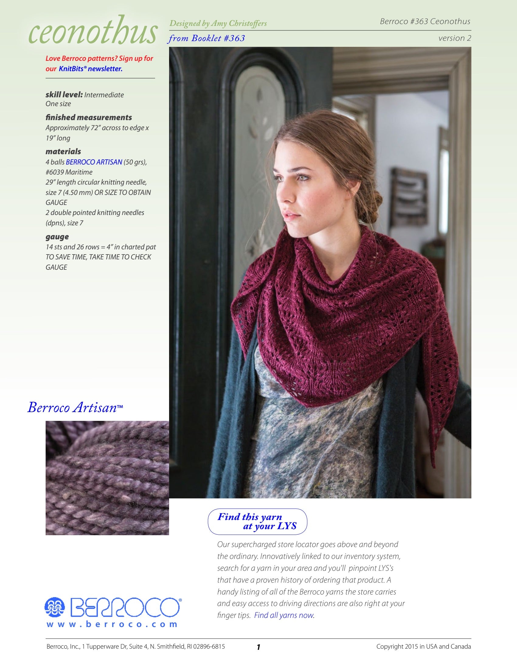 Berroco Ceonothus Wrap Knitting Pattern
