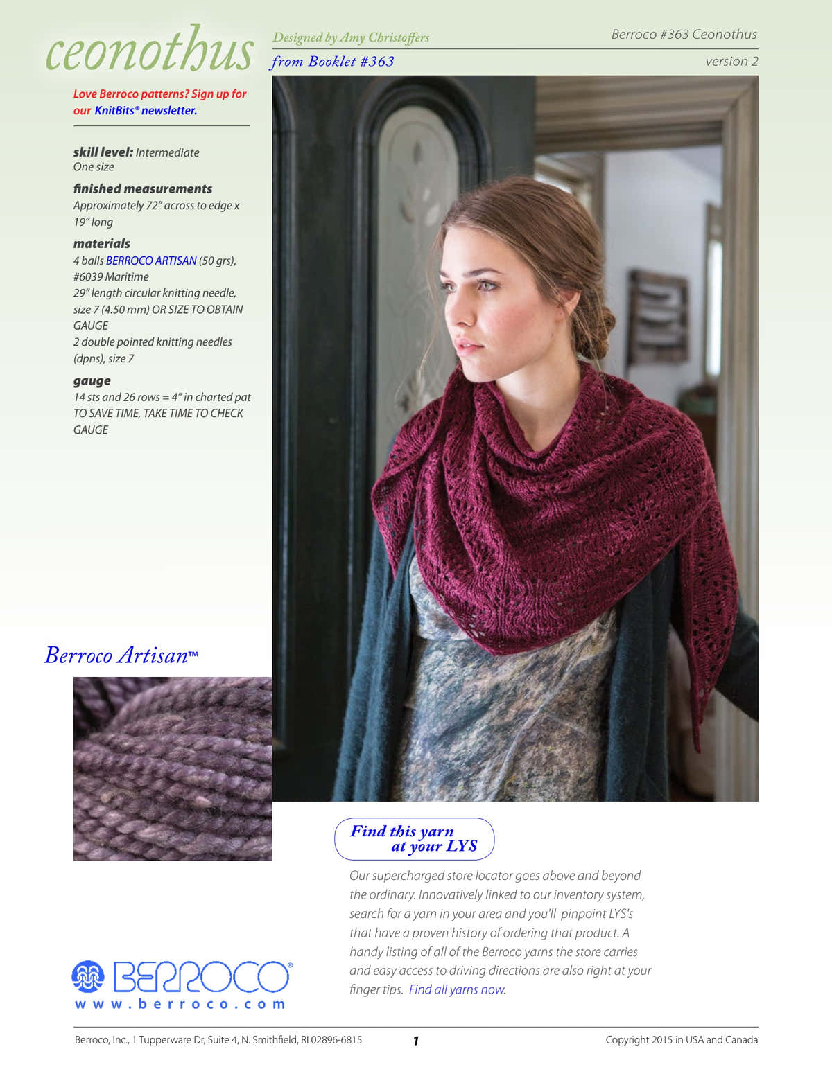 Berroco Ceonothus Wrap Knitting Pattern