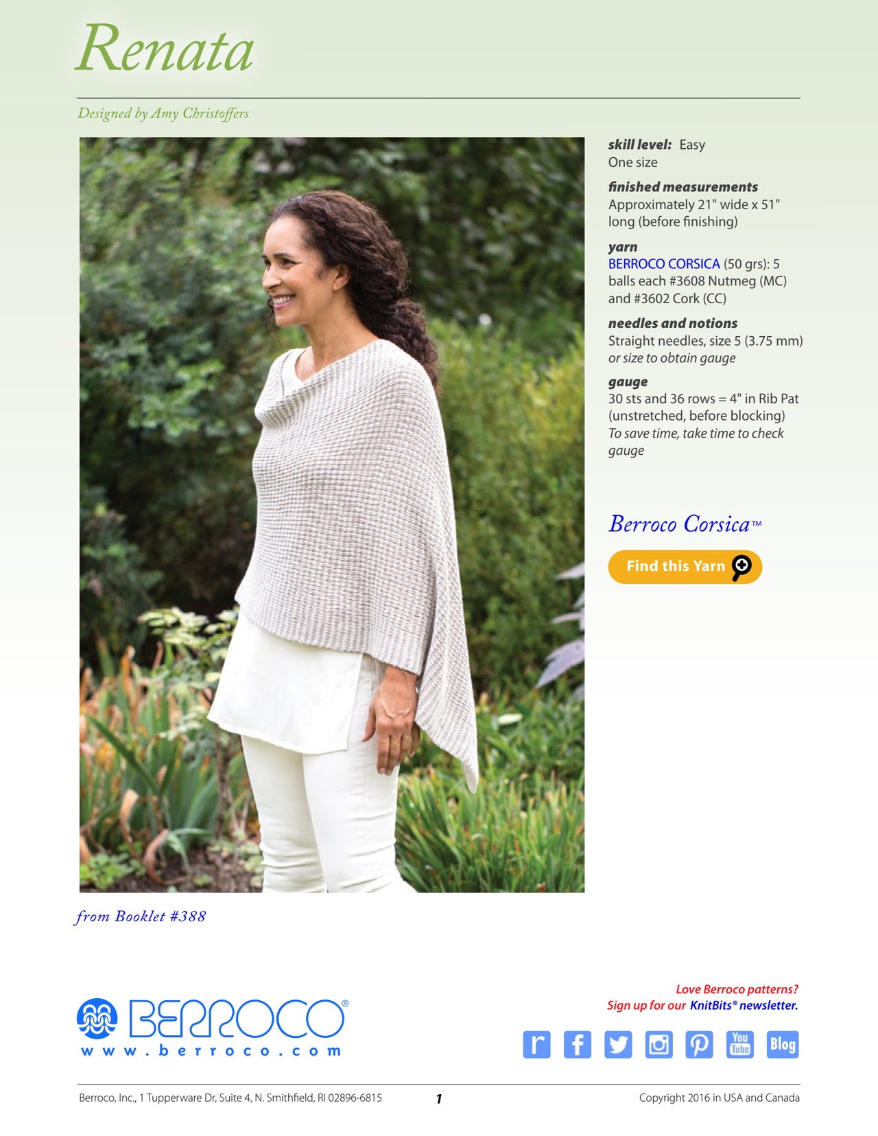 Berroco Renata Wrap Knitting Pattern
