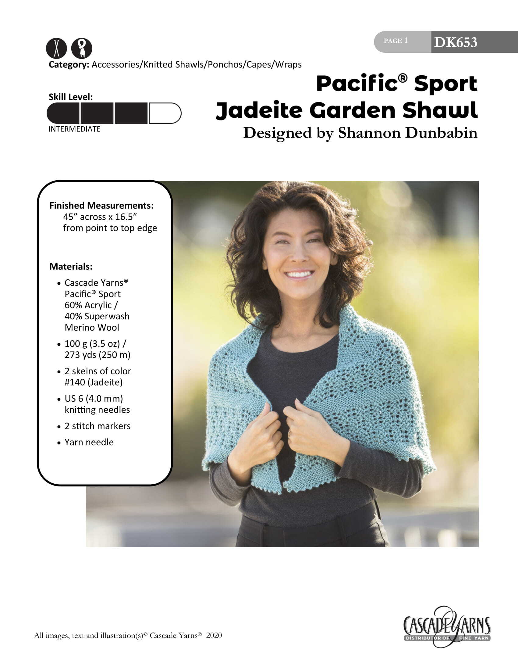 Cascade Yarns DK Jadeite Garden Shawl Wrap Knitting Pattern