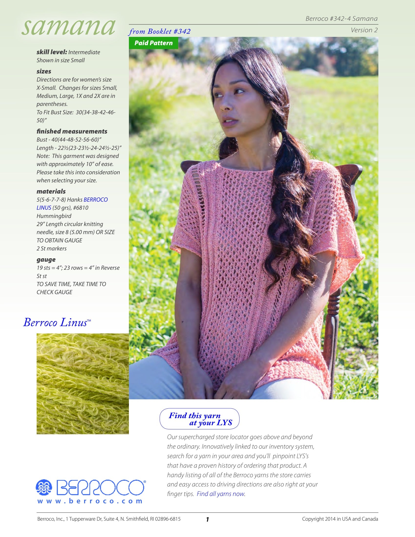 Berroco Samana Jumper Knitting Pattern