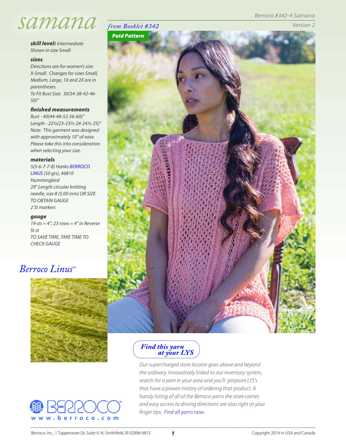 Berroco Samana Jumper Knitting Pattern