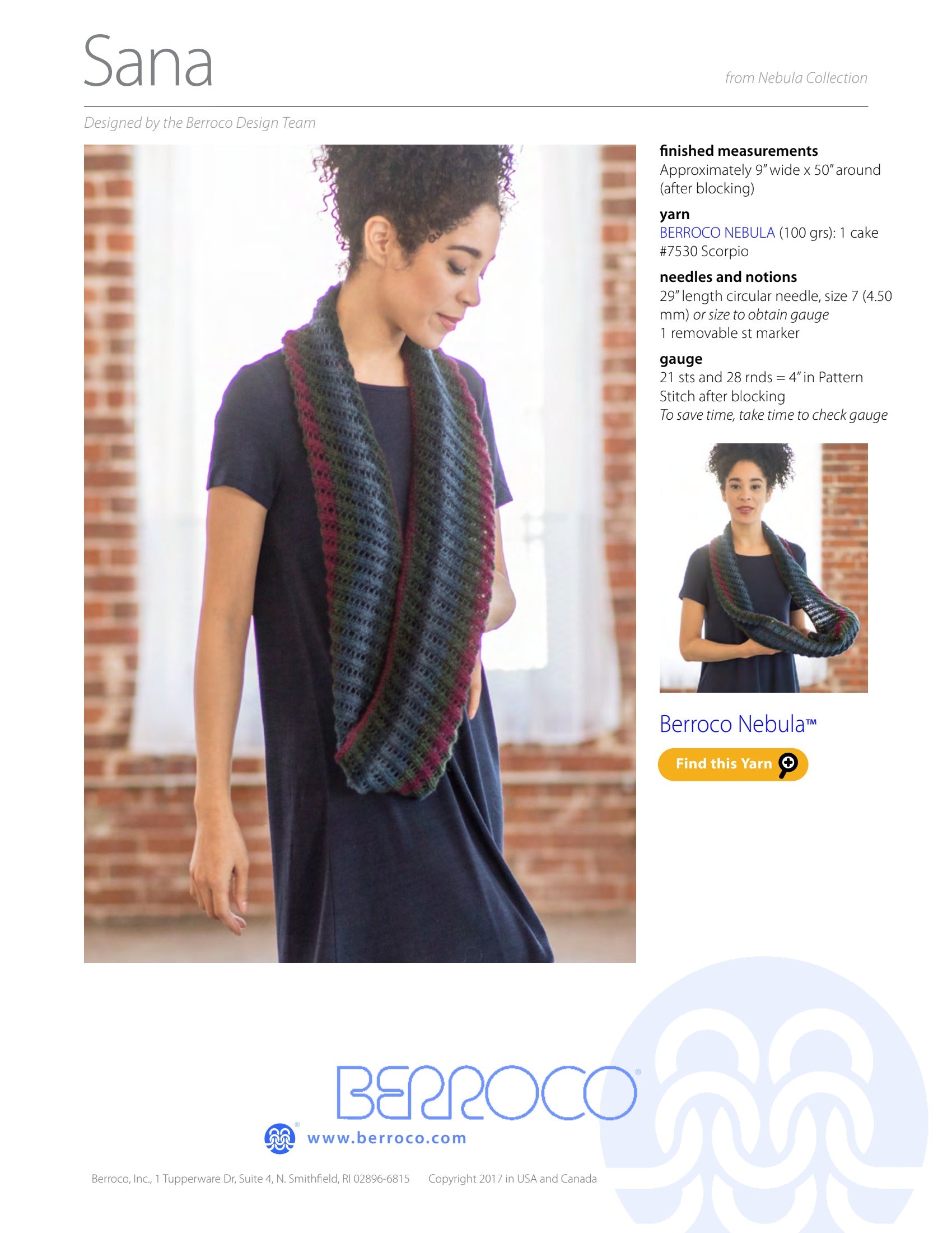 Berroco Sana Cowl Knitting Pattern