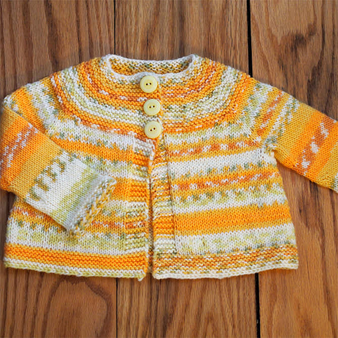 Plymouth Yarn Baby's Garter Yoke Cardigan Knitting Pattern
