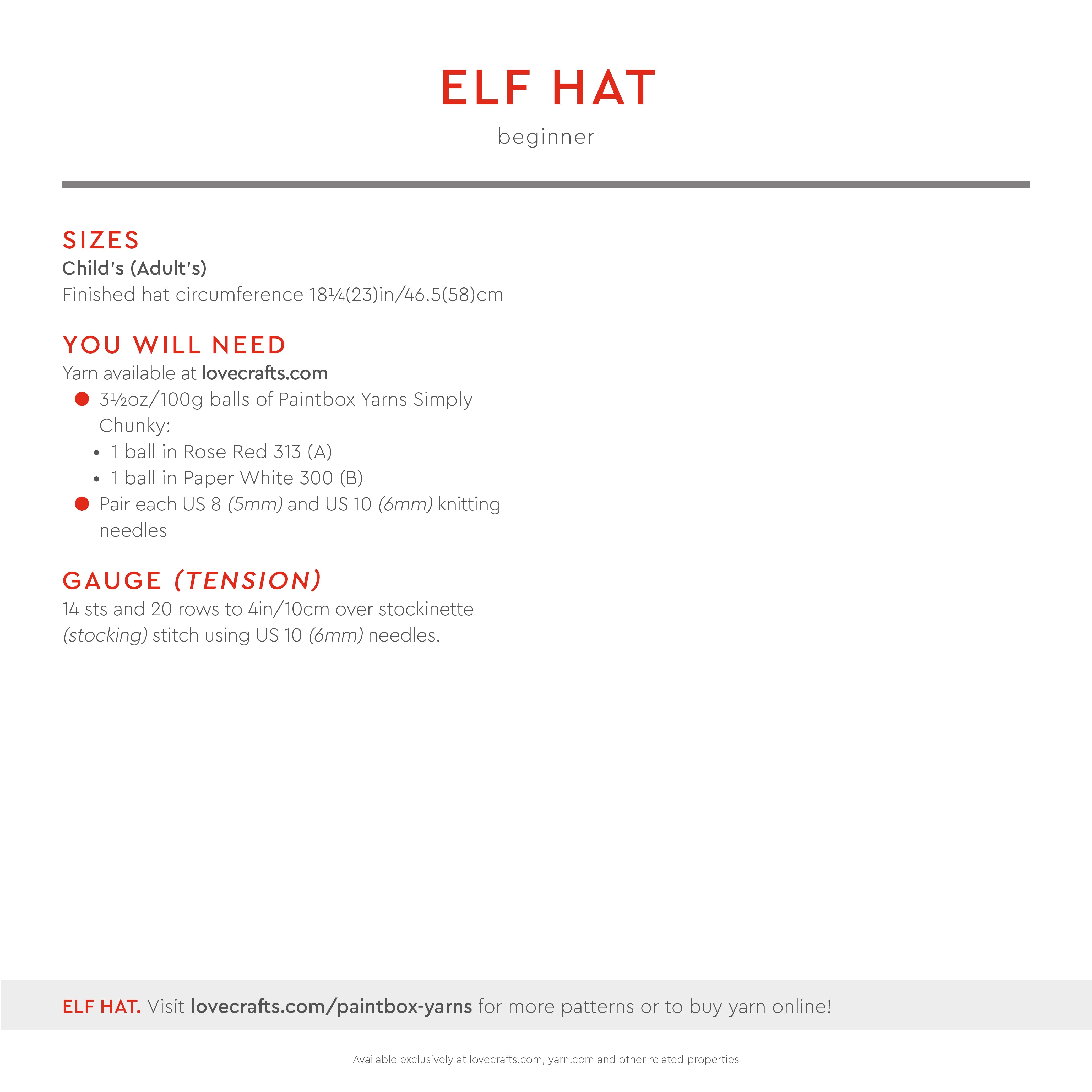 Paintbox Yarns Elf Hat Knitting Pattern