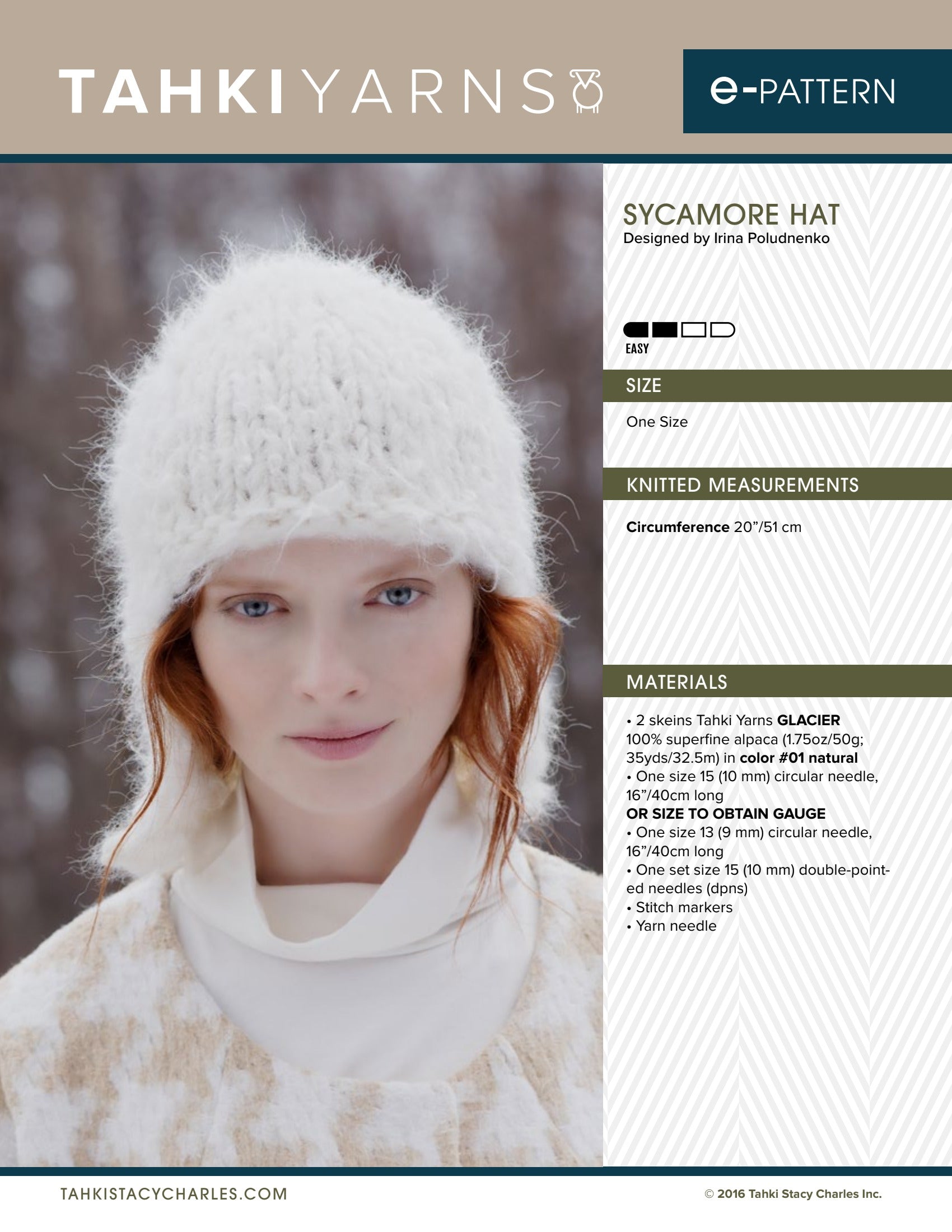 Tahki Yarns Sycamore Hat Knitting Pattern