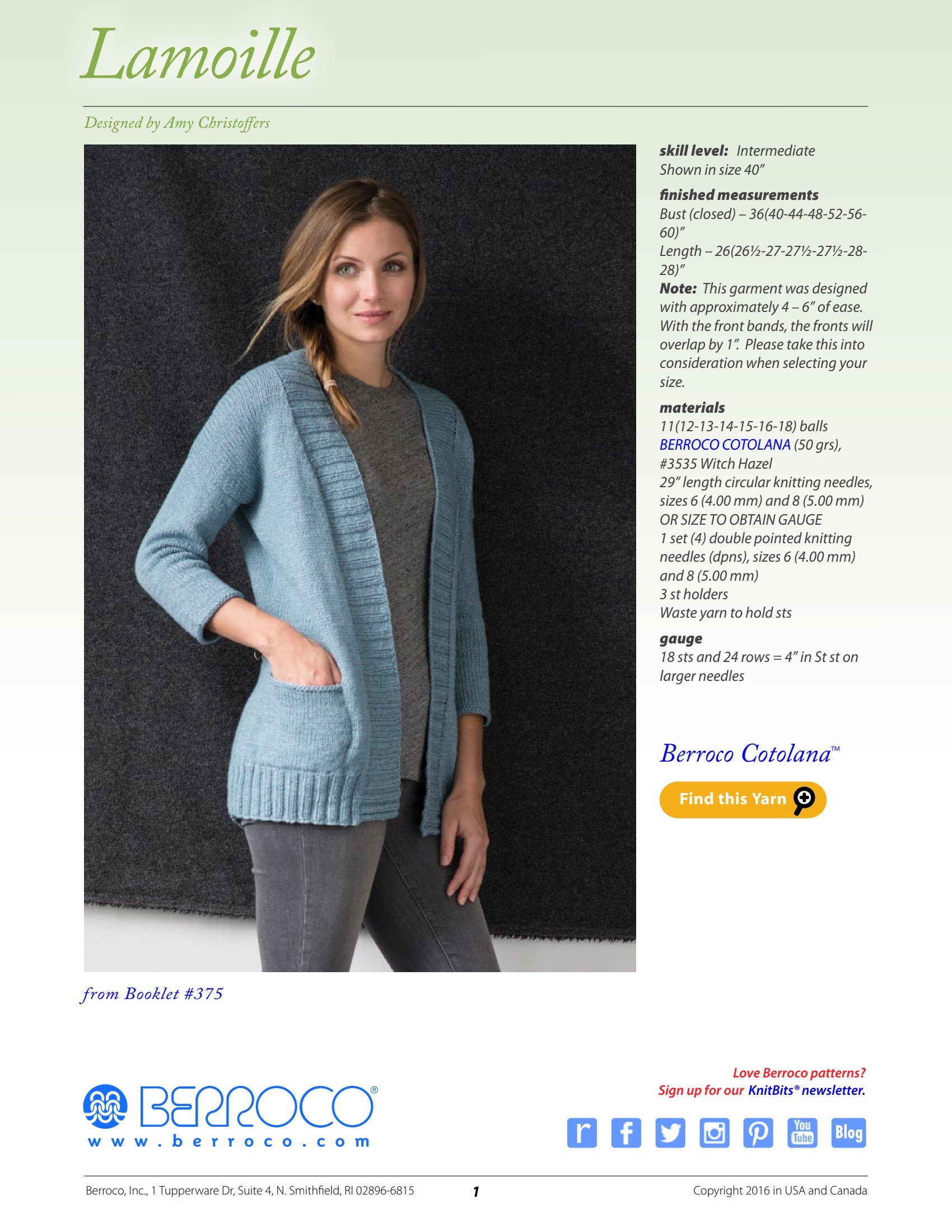 Berroco Lamoille Cardigan Knitting Pattern