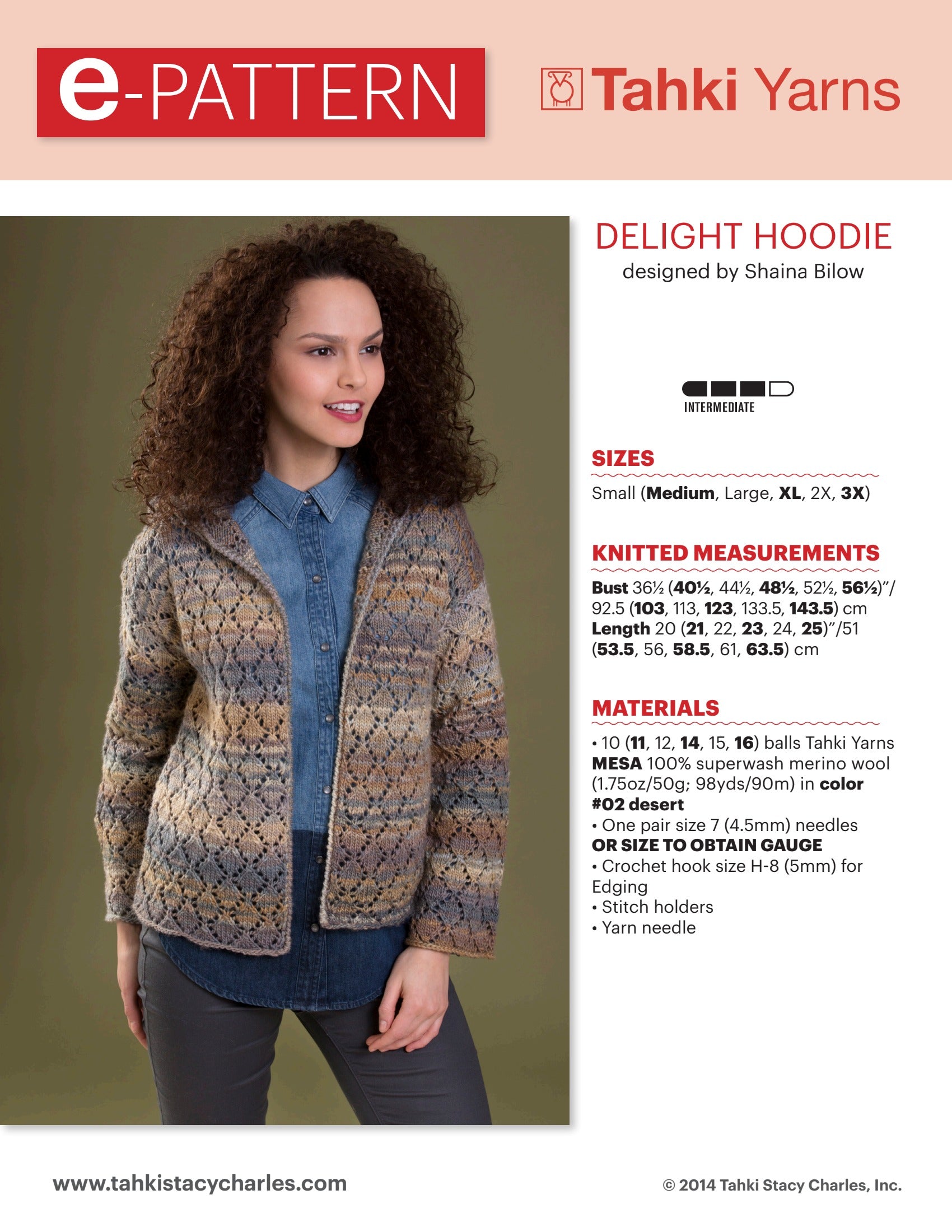 Tahki Yarns Delight Hoodie Knitting Pattern
