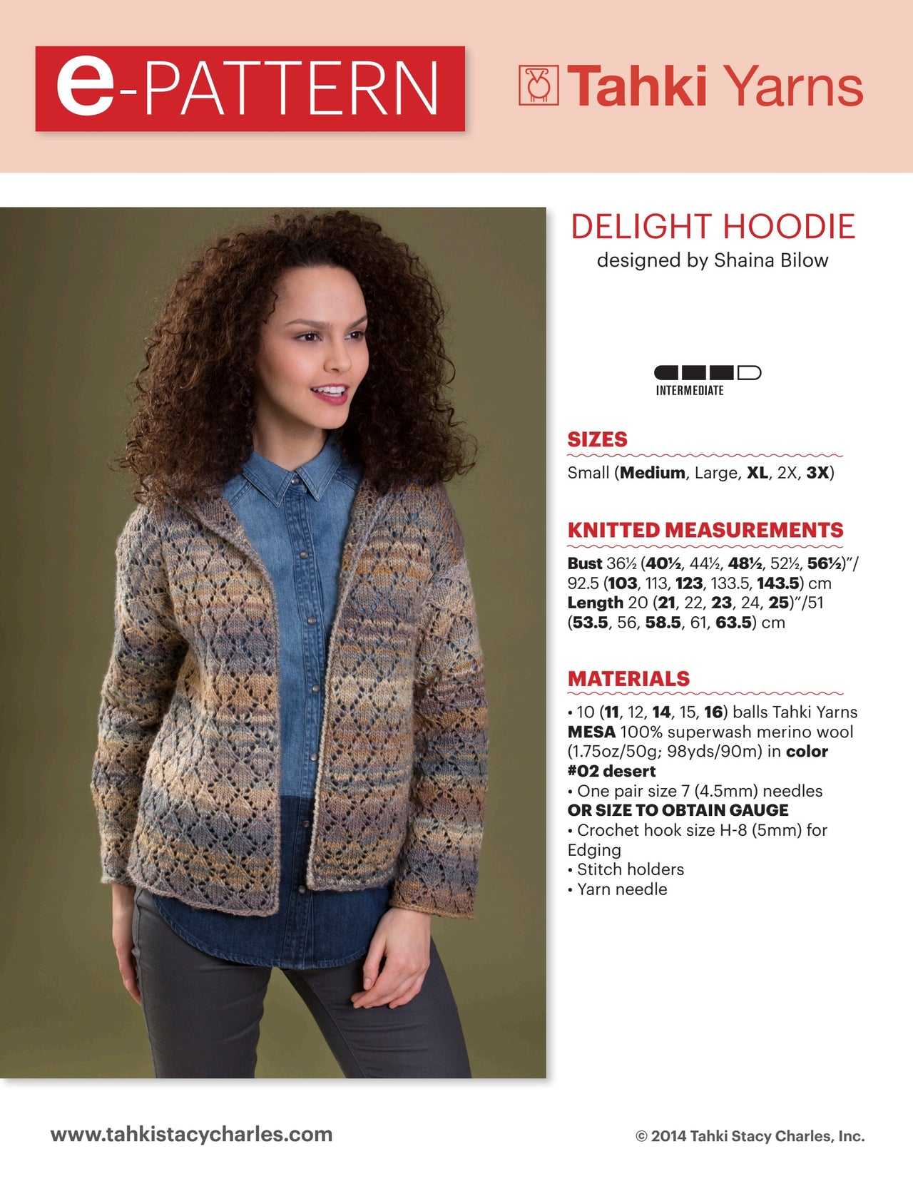 Tahki Yarns Delight Hoodie Knitting Pattern