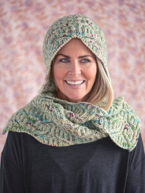 Wintergreen Hooded Scarf in Berroco Ultra Wool Handpaint & Berroco Aerial