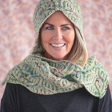 Wintergreen Hooded Scarf in Berroco Ultra Wool Handpaint & Berroco Aerial