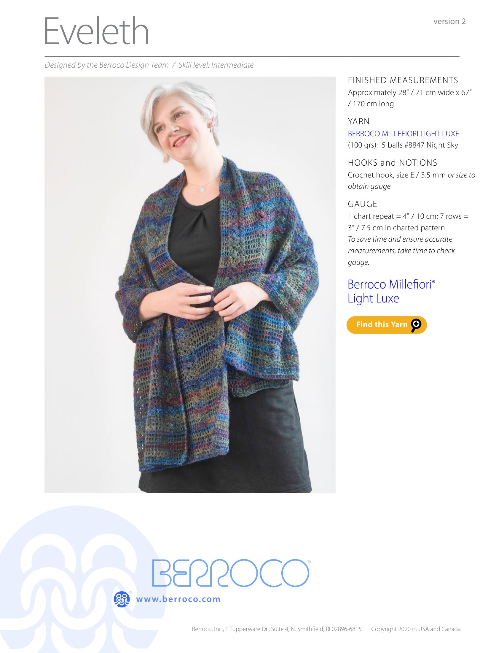 Berroco Eveleth Shawl Crochet Pattern