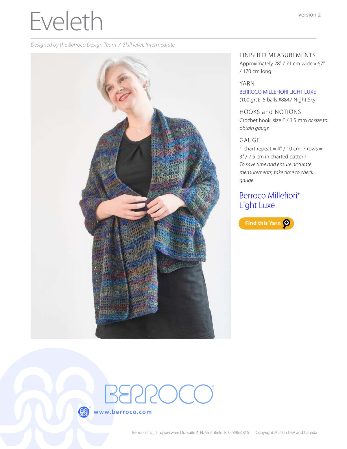 Berroco Eveleth Shawl Crochet Pattern