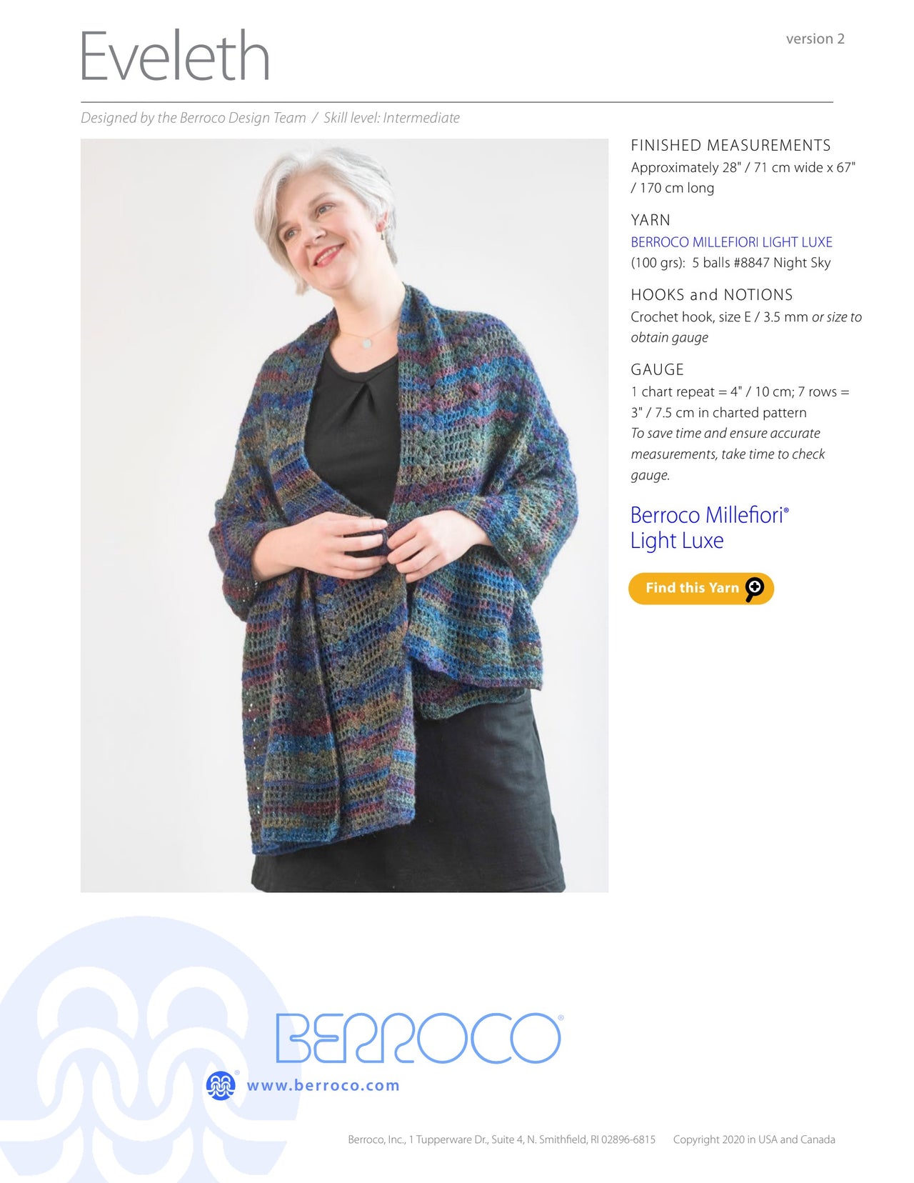Berroco Eveleth Shawl Crochet Pattern