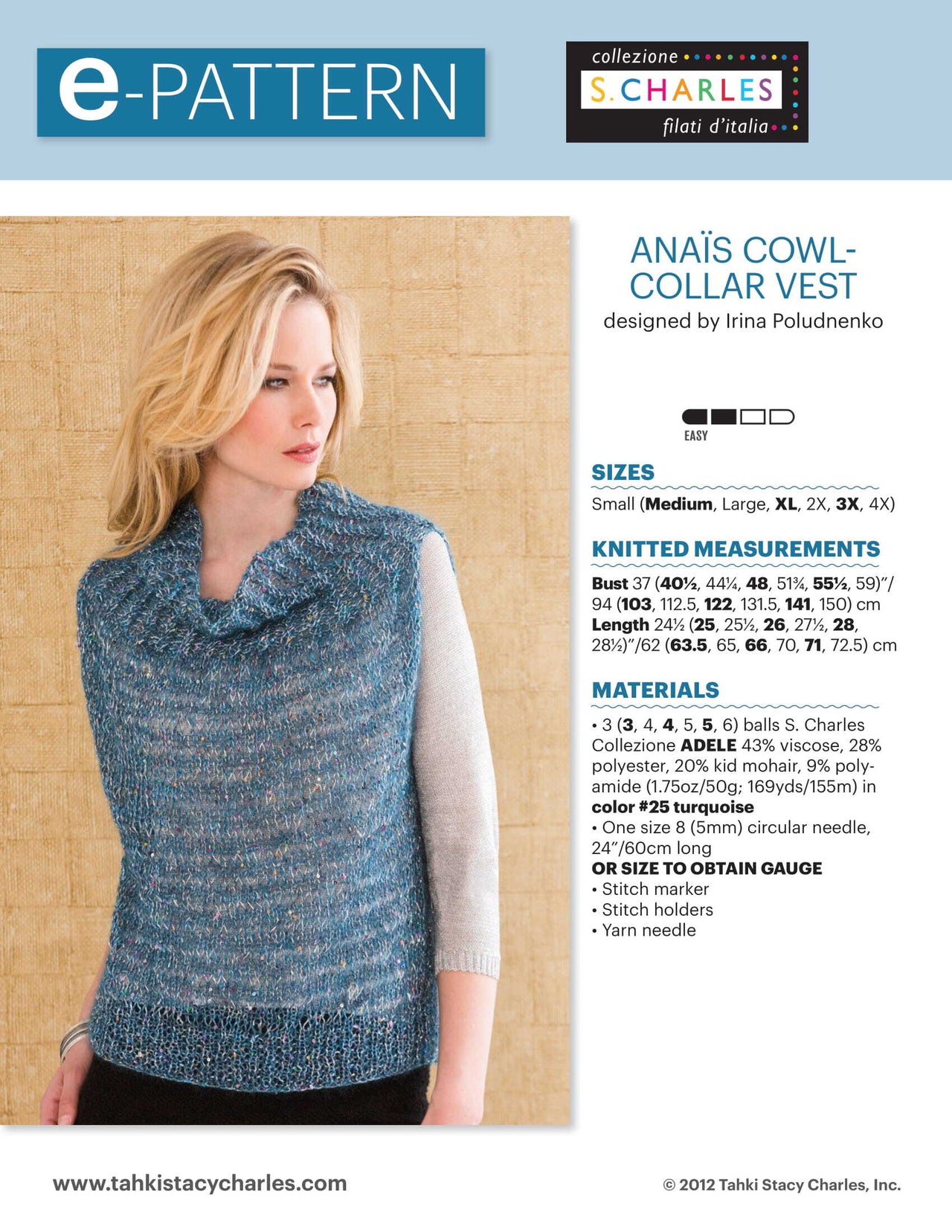 Stacy Charles Fine Yarns Anais Cowl-Collar Vest PDF