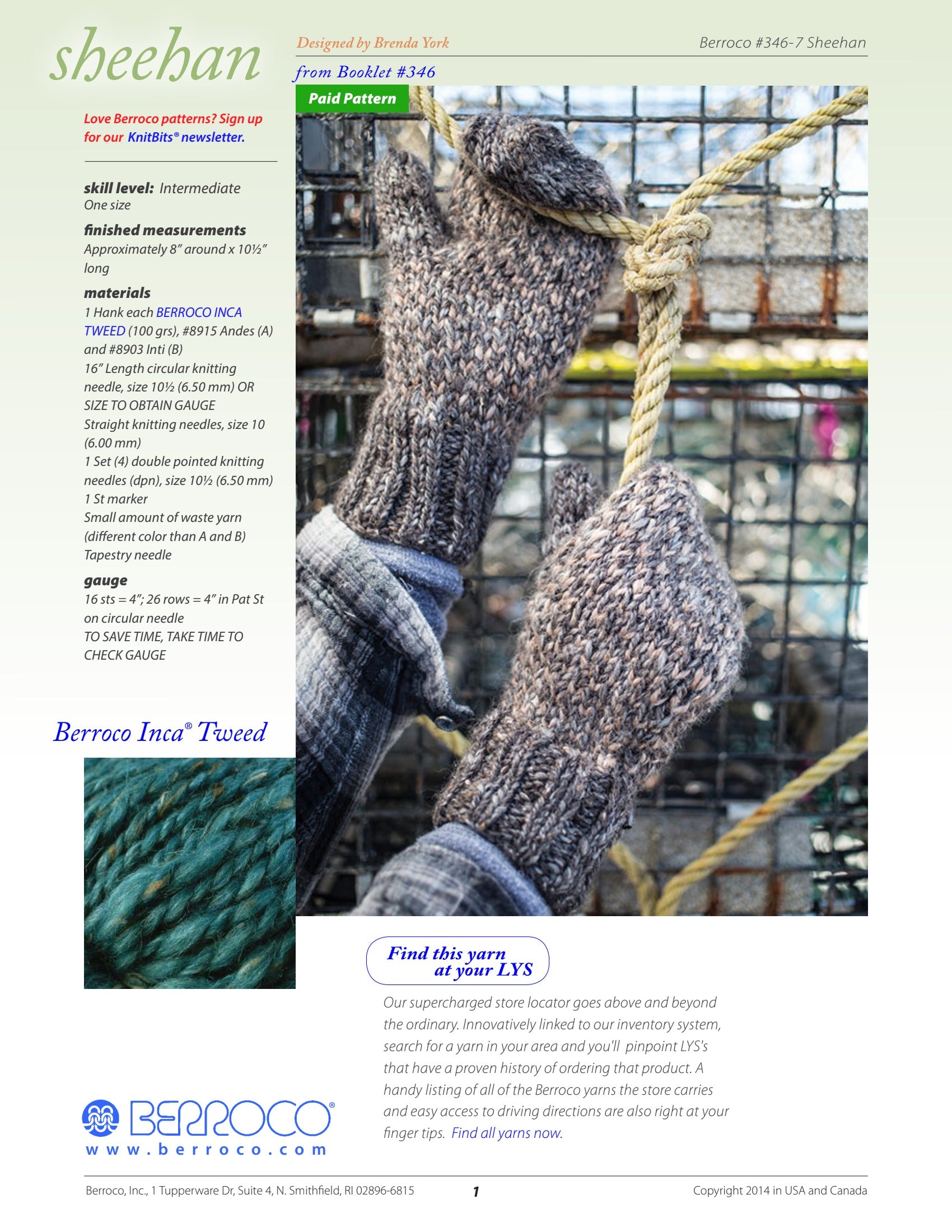 Berroco Sheehan Mittens Knitting Pattern