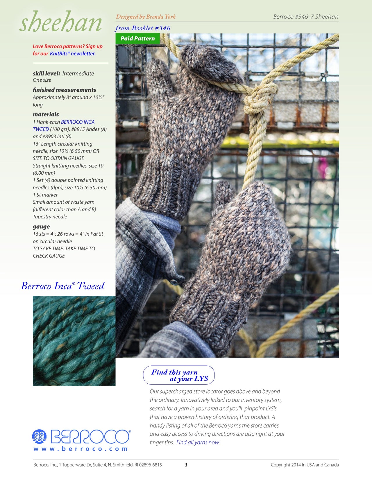 Berroco Sheehan Mittens Knitting Pattern