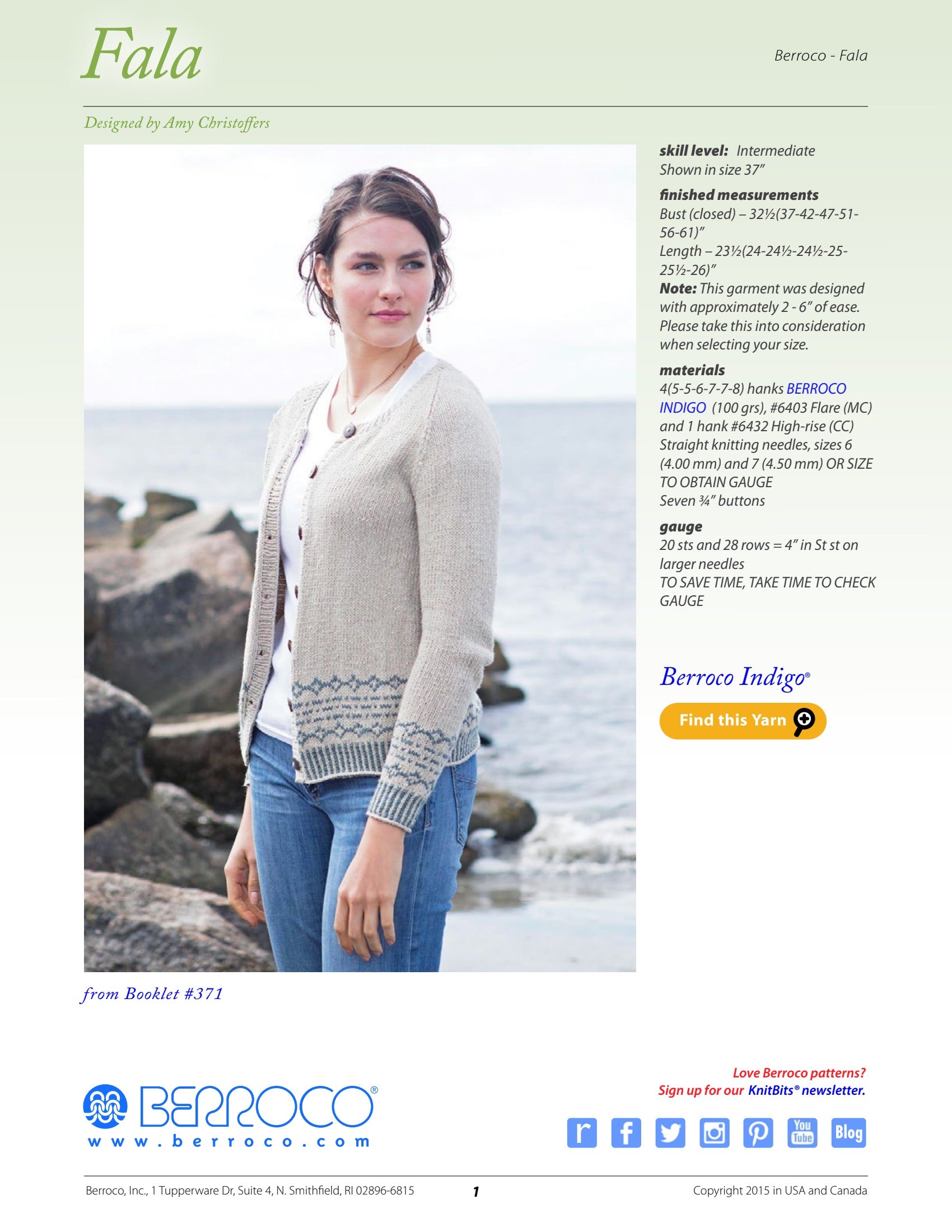 Berroco Fala Cardigan Knitting Pattern