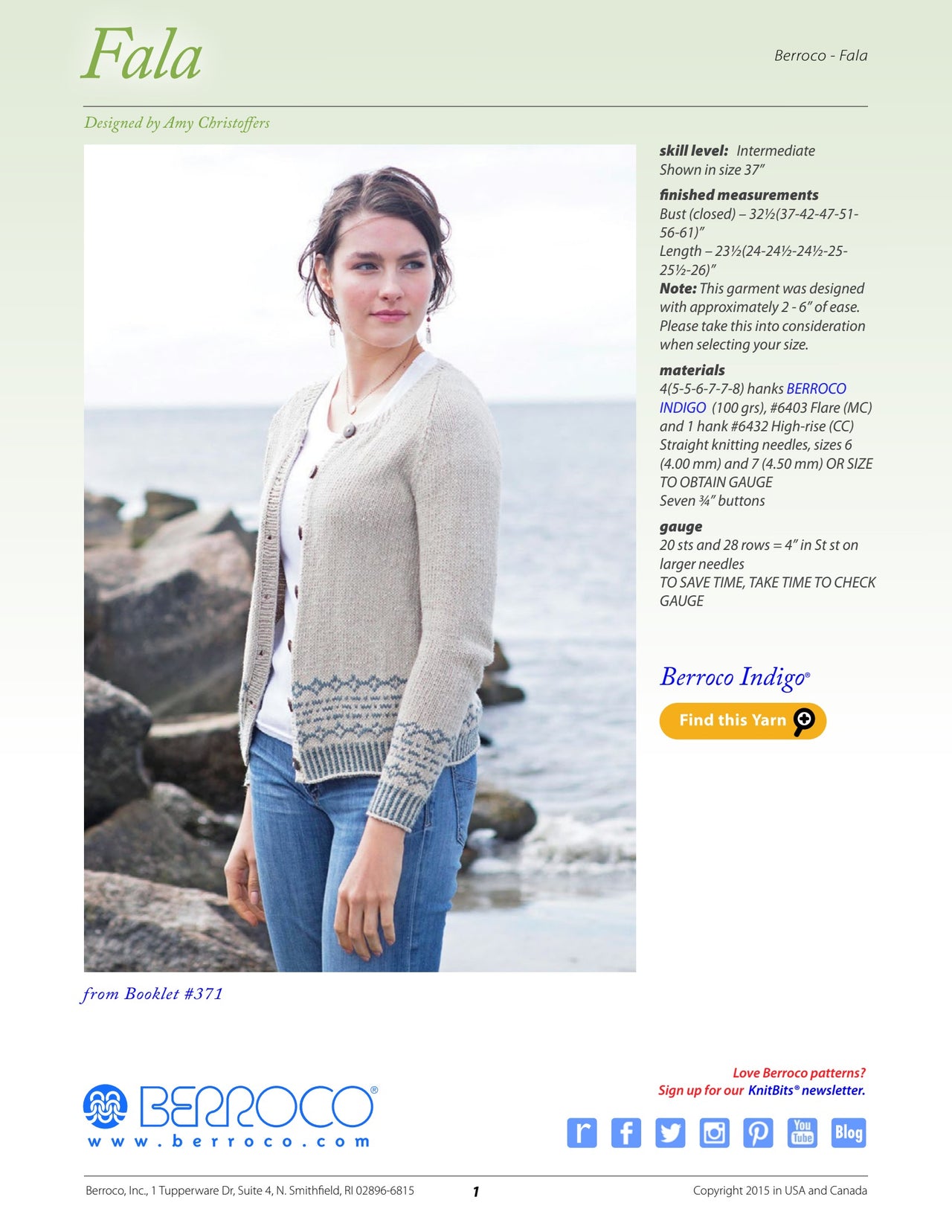 Berroco Fala Cardigan Knitting Pattern