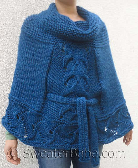 #145 Cowl Neck Belted Poncho