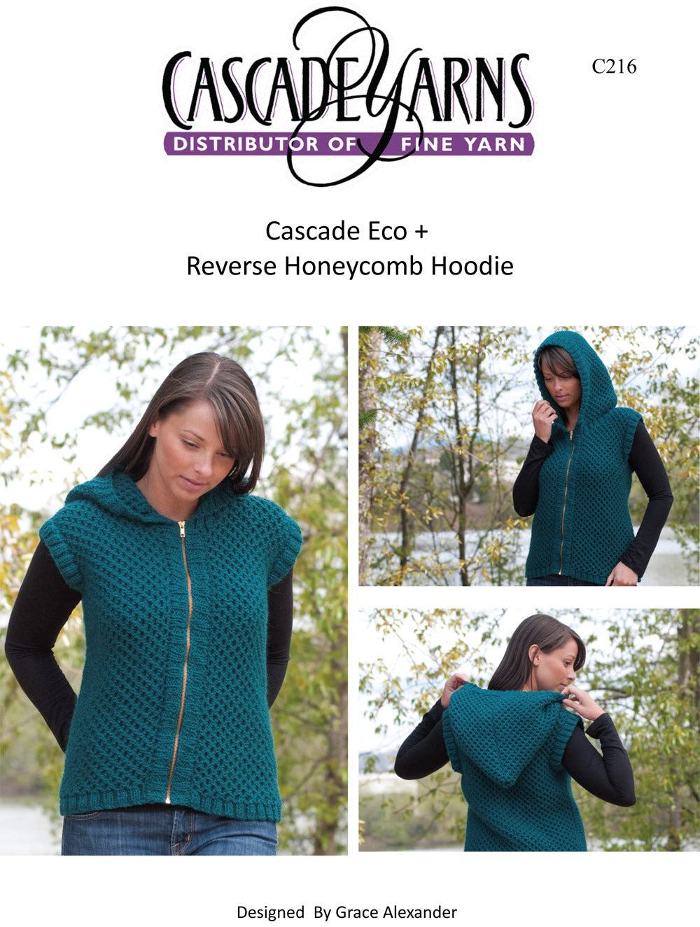 Cascade Yarns C Reverse Honeycomb Hoodie Knitting Pattern