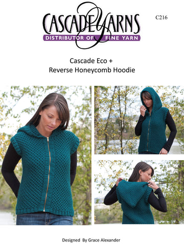 Cascade Yarns C Reverse Honeycomb Hoodie Knitting Pattern
