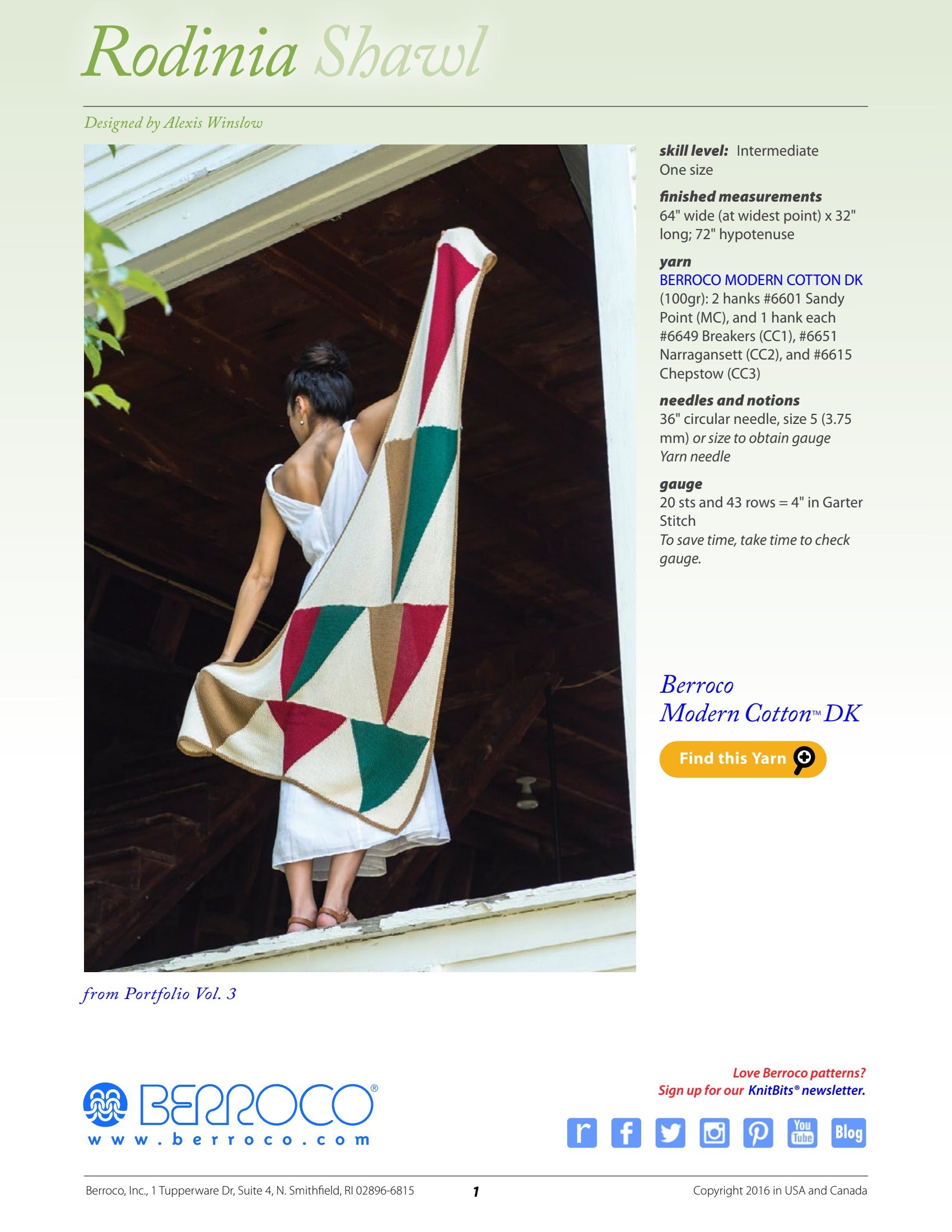 Berroco Rodinia Shawl Wrap Knitting Pattern