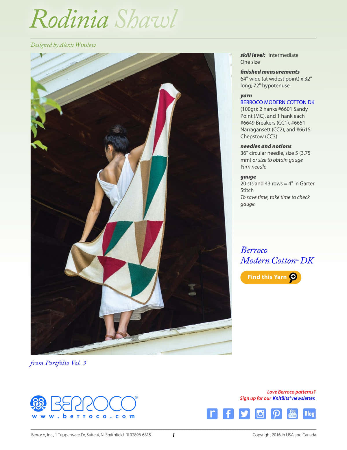 Berroco Rodinia Shawl Wrap Knitting Pattern