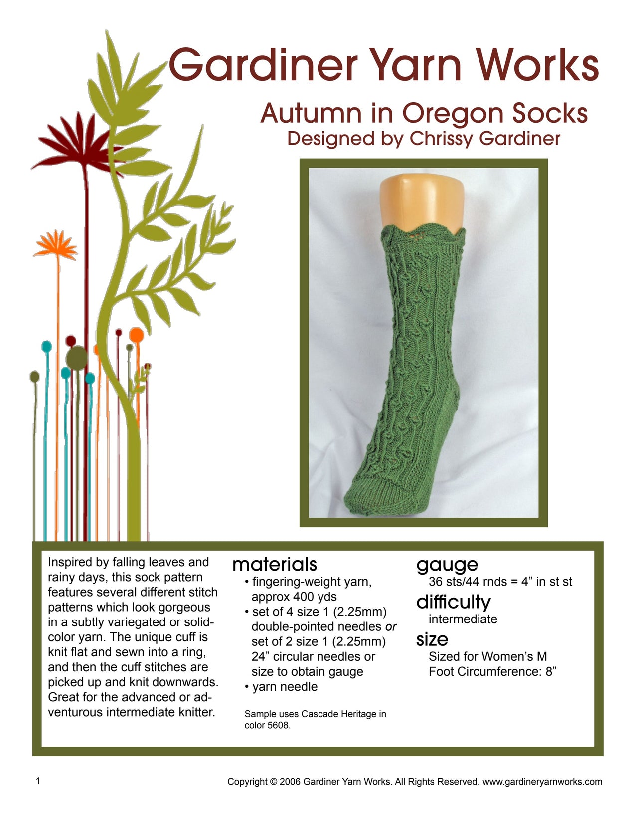 Gardiner Yarn Works Autumn Socks Knitting Pattern