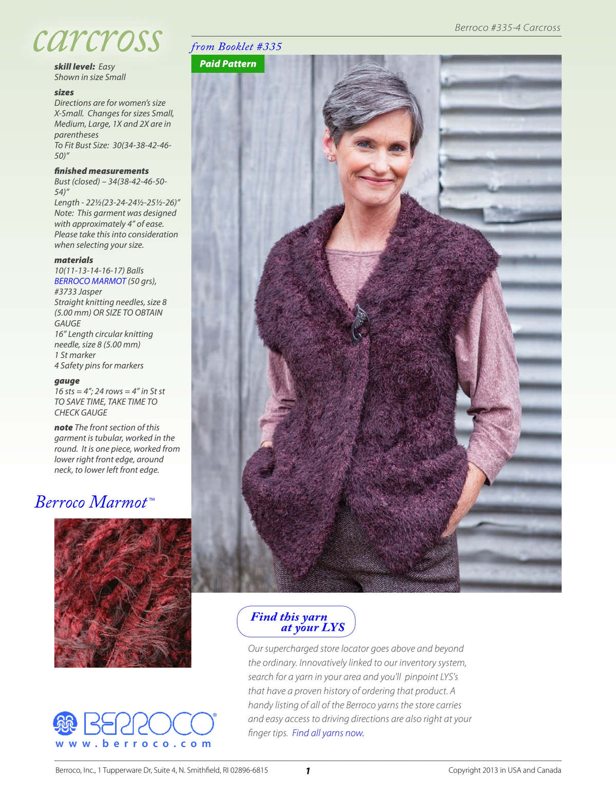 Berroco Carcross Vest Knitting Pattern