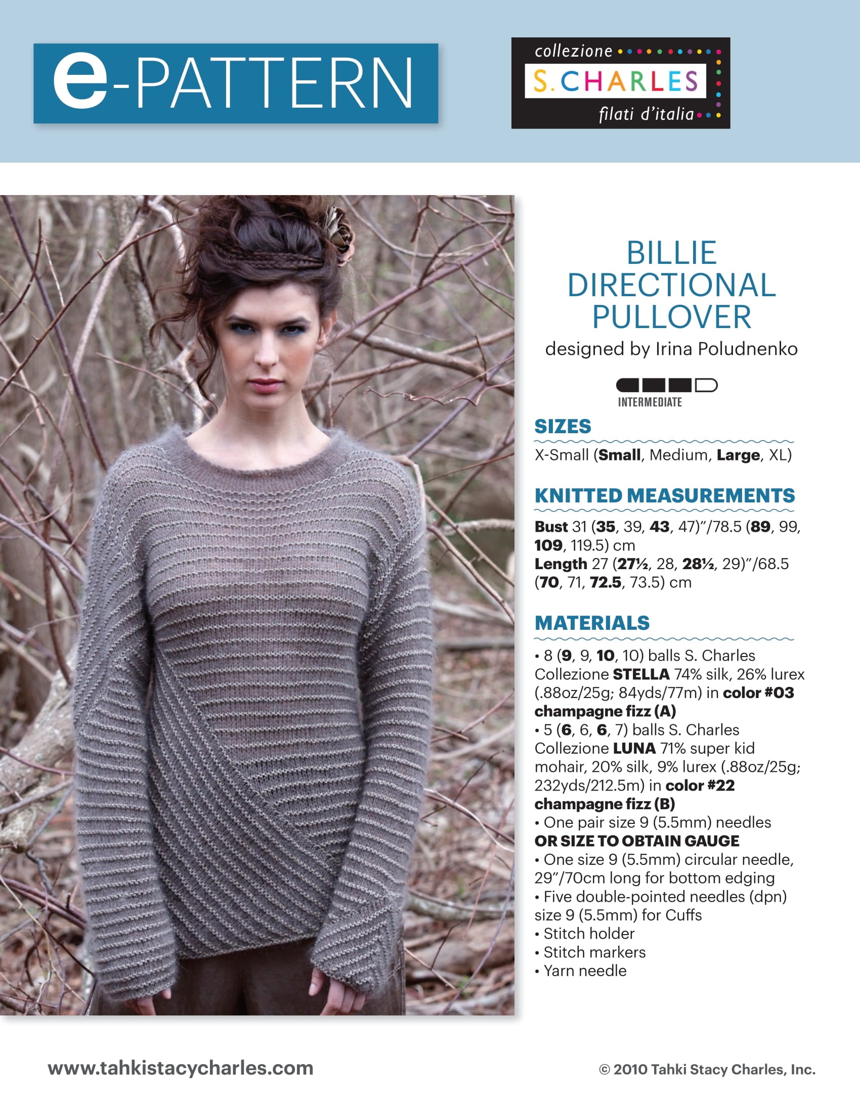 Stacy Charles Fine Yarns Billie Directional Pullover Pattern